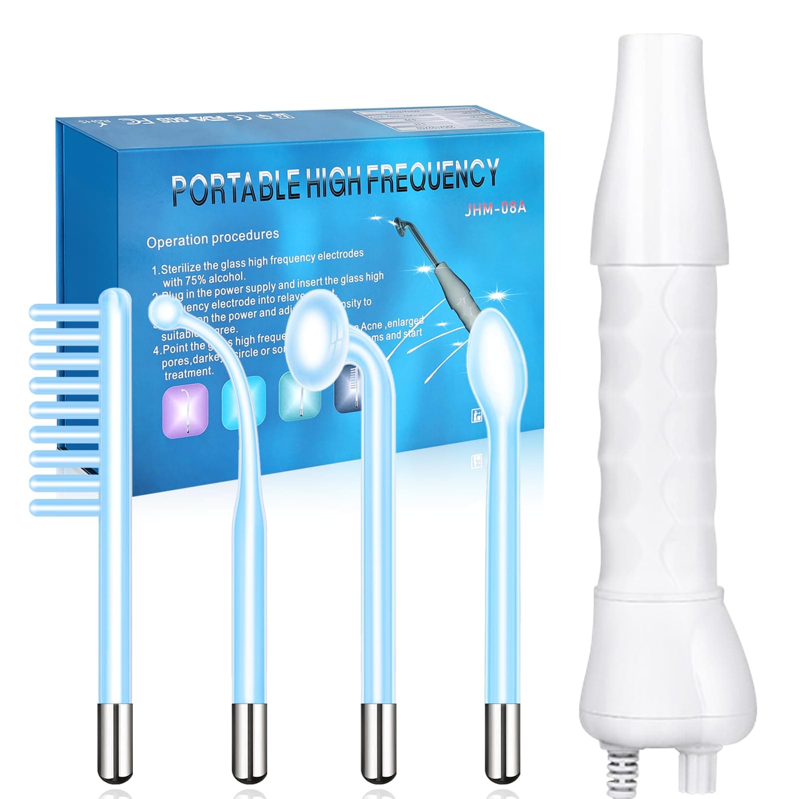 Yofuly Máquina de Alta Frecuencia Estetica Facial, con 4 Azul Dispositivos de Masaje Facial, Portátil de Mano de Alta Frecuencia para el Cuidado de la Piel