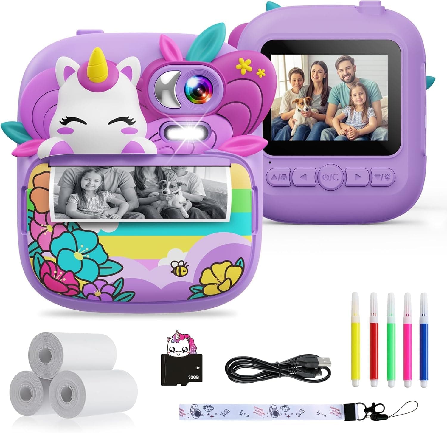 TIATUA Camara Fotos Infantil instantanea, 2,4" HD 1080P Cámara Instantánea para Niños con Tarjeta de 32G Bolígrafos de Colores y Papel de Impresión, Regalo para Niños de 3 a 12 años