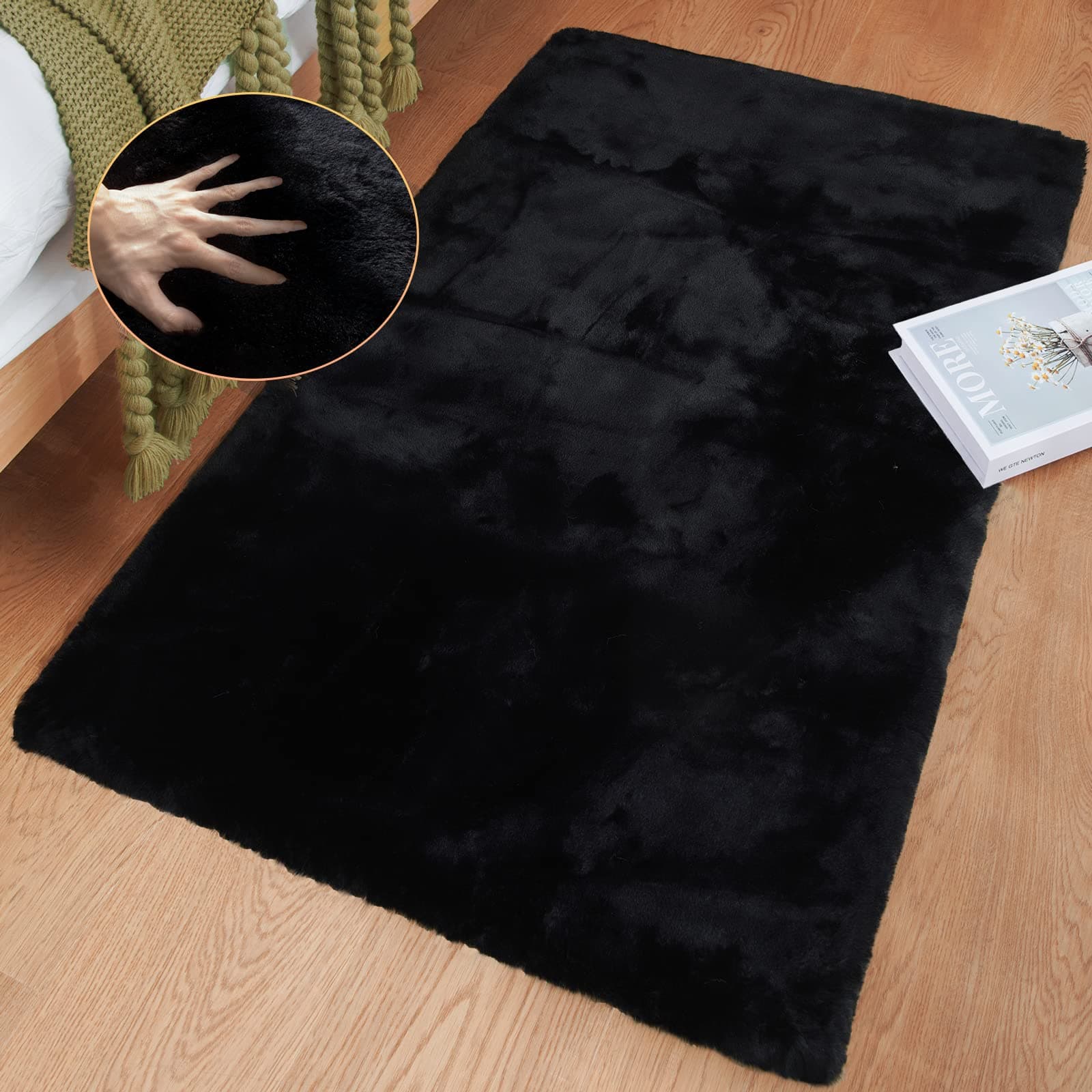 ORINOVA Tappeto Salotto Morbido Piccolo Nero 60x90 cm Camera da Letto Tappeto Moderno Lavabile Rettangolare