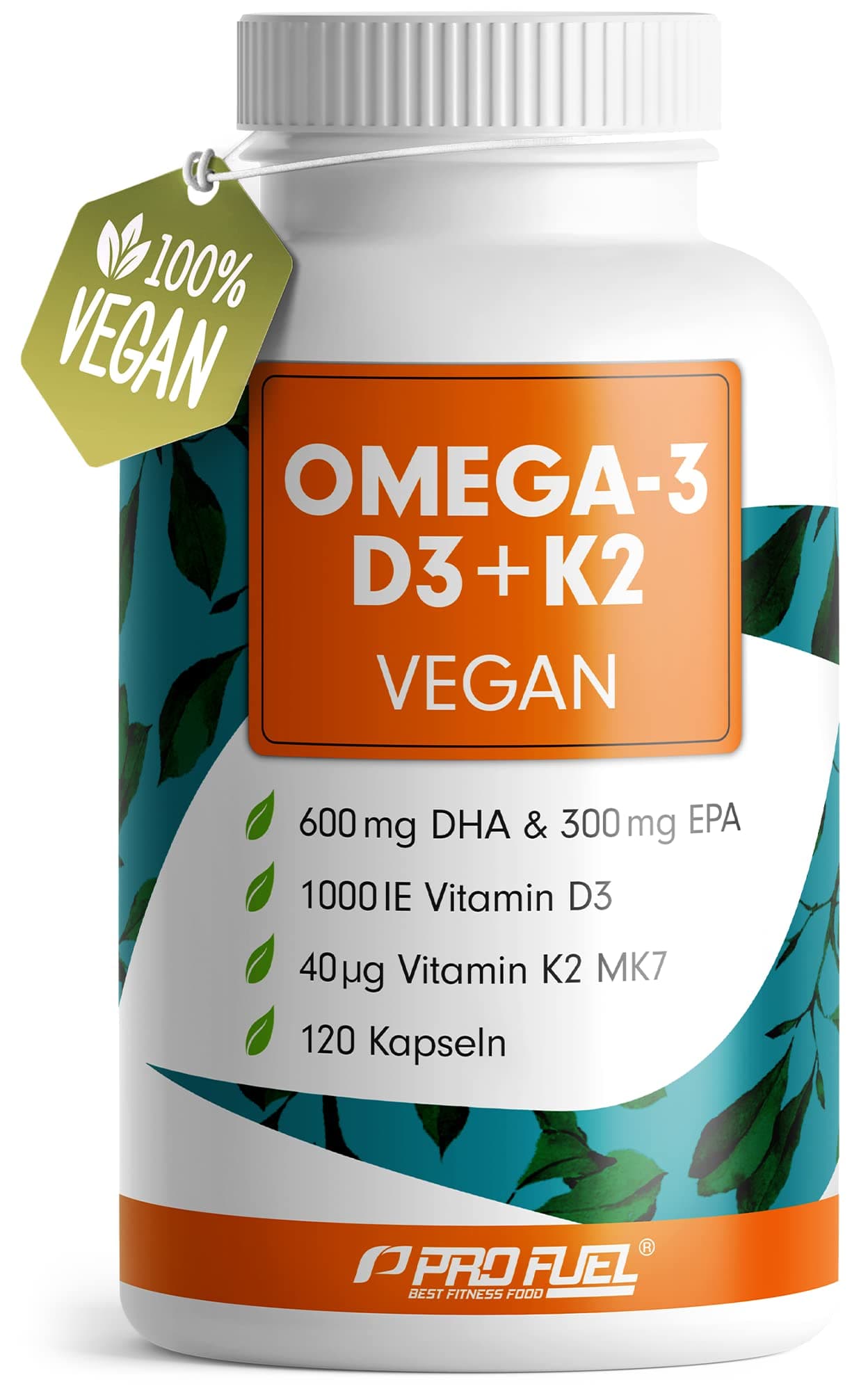 Omega-3 vegan + D3 & K2 (120x), 1100mg Algenöl mit 600mg DHA & 300mg EPA + 1000 IE Vitamin D3 + 40 µg Vitamin K2 - O3 D3 K2 vegan Essentials - Omega-3 Kapseln laborgeprüft mit Zertifikat
