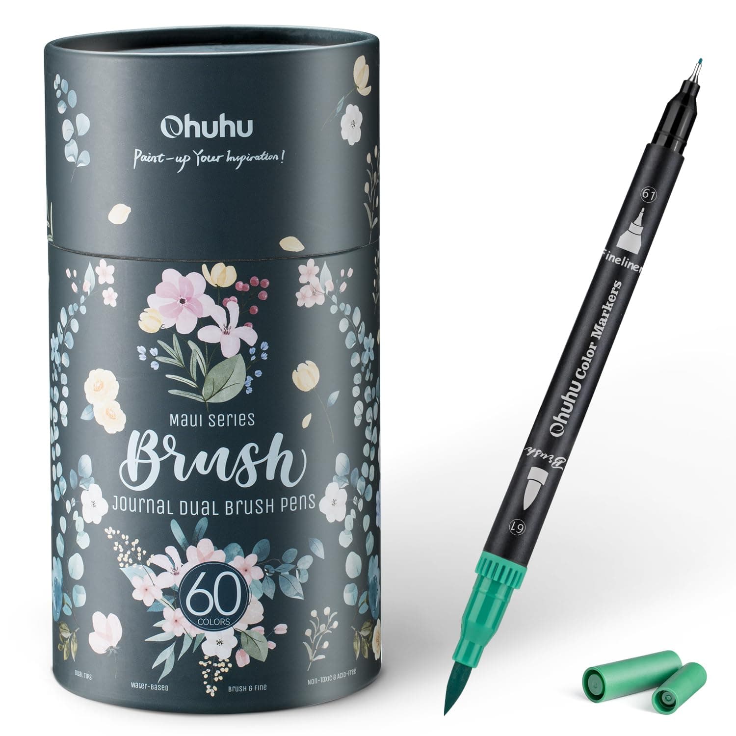 Ohuhu Filzstifte 60 Farben – Dual Brush Pen Set mit Pinsel- & Feinspitze, Wasserbasierte Pinselmarker für Künstler & Erwachsene – Ideal für Bullet Journal, Kalligraphie, Handlettering (Maui Serie)