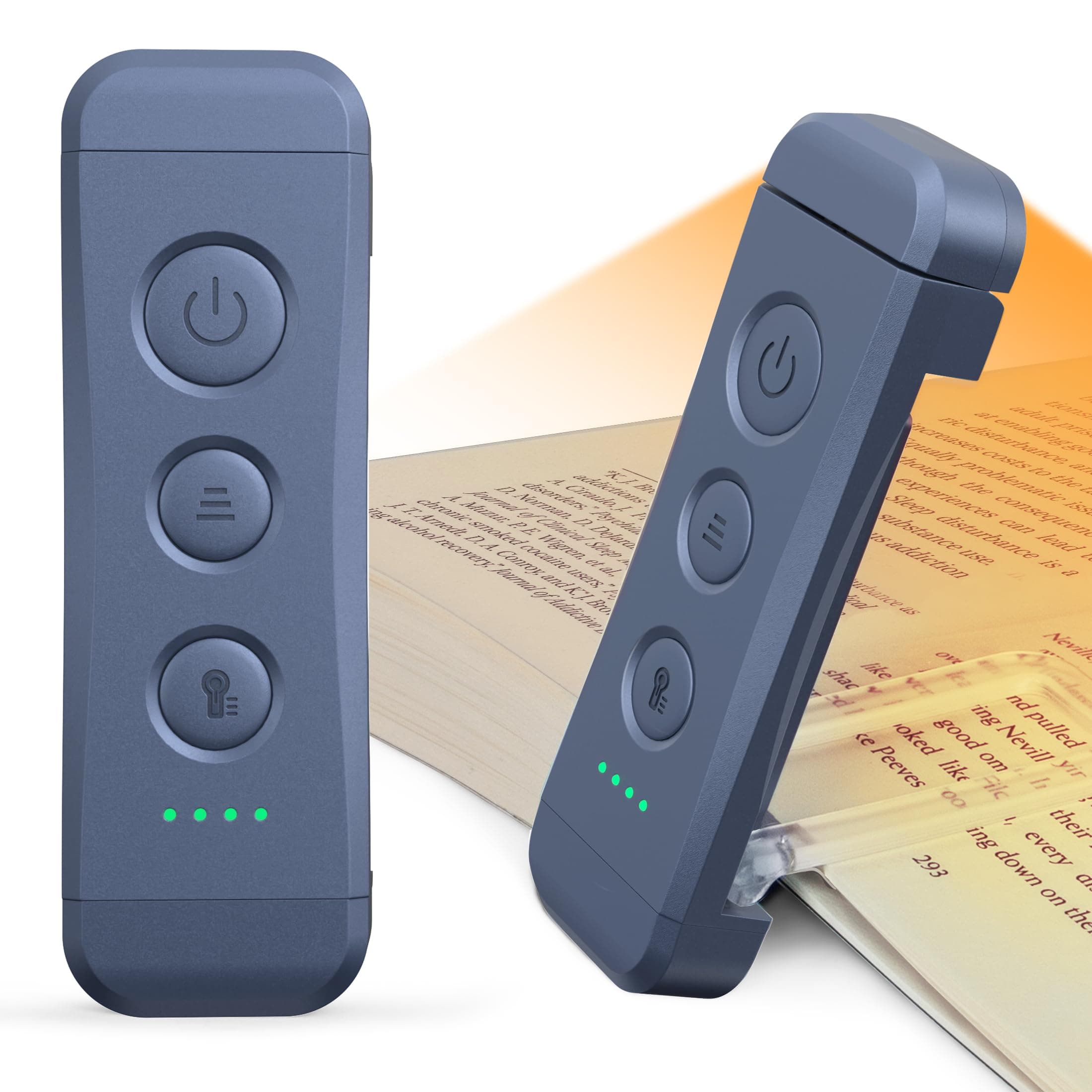 Glocusent Luz Lectura Recargable USB, Lampara de Lectura LED con Pinzas, 3 Colores Ámbar & 5 Brillos Regulables, Compacta y de Larga Duración,Regalo para los Amantes del Libro (Gris azulado)