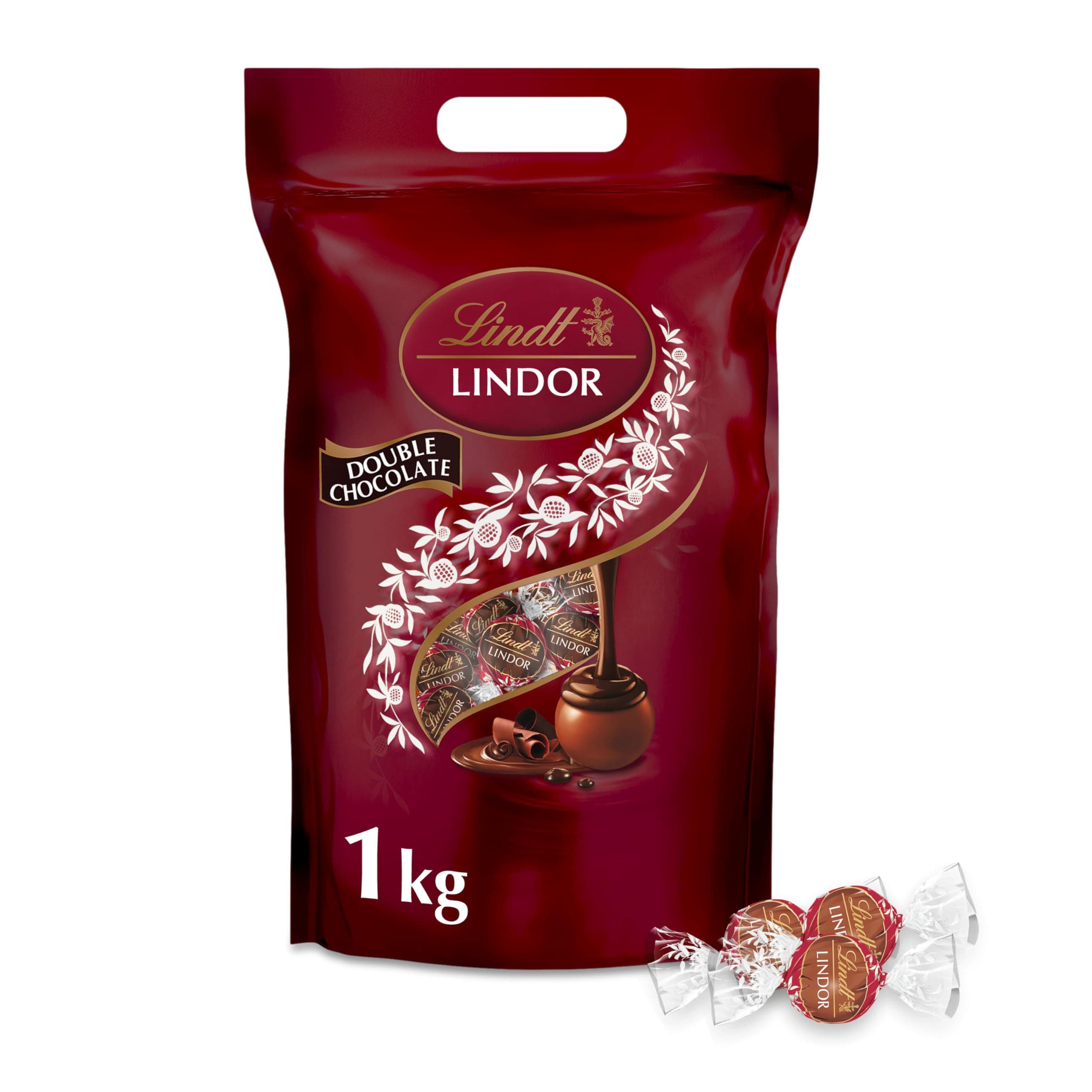 Lindt LINDOR Schokoladen Kugeln Double Chocolate | 1 kg Beutel, wiederverschließbar | ca. 80 Milch-Schokolade mit dunkler, zartschmelzenden Füllung | Großpackung, Pralinen-Geschenk