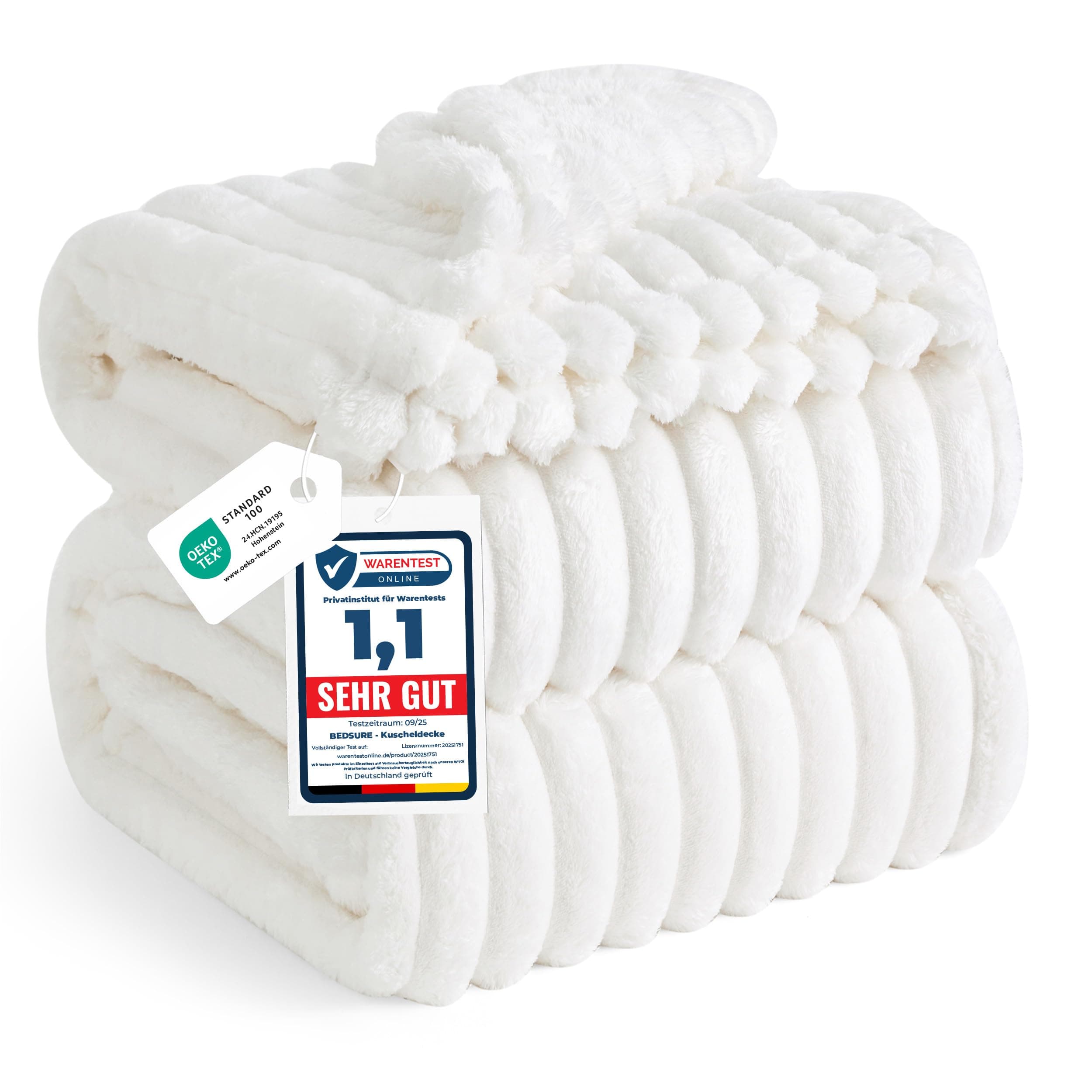 BEDSURE kuscheldecke 220x240 für Zimmer Deko - Tagesdecke, Wolldecke & Fleecedecke, Sofadecke, Weiche Warme Grobe Korddecke für Couch, Geschenke für Frauen, XXL Große Decke, Wollweiß, 220 x 240 cm