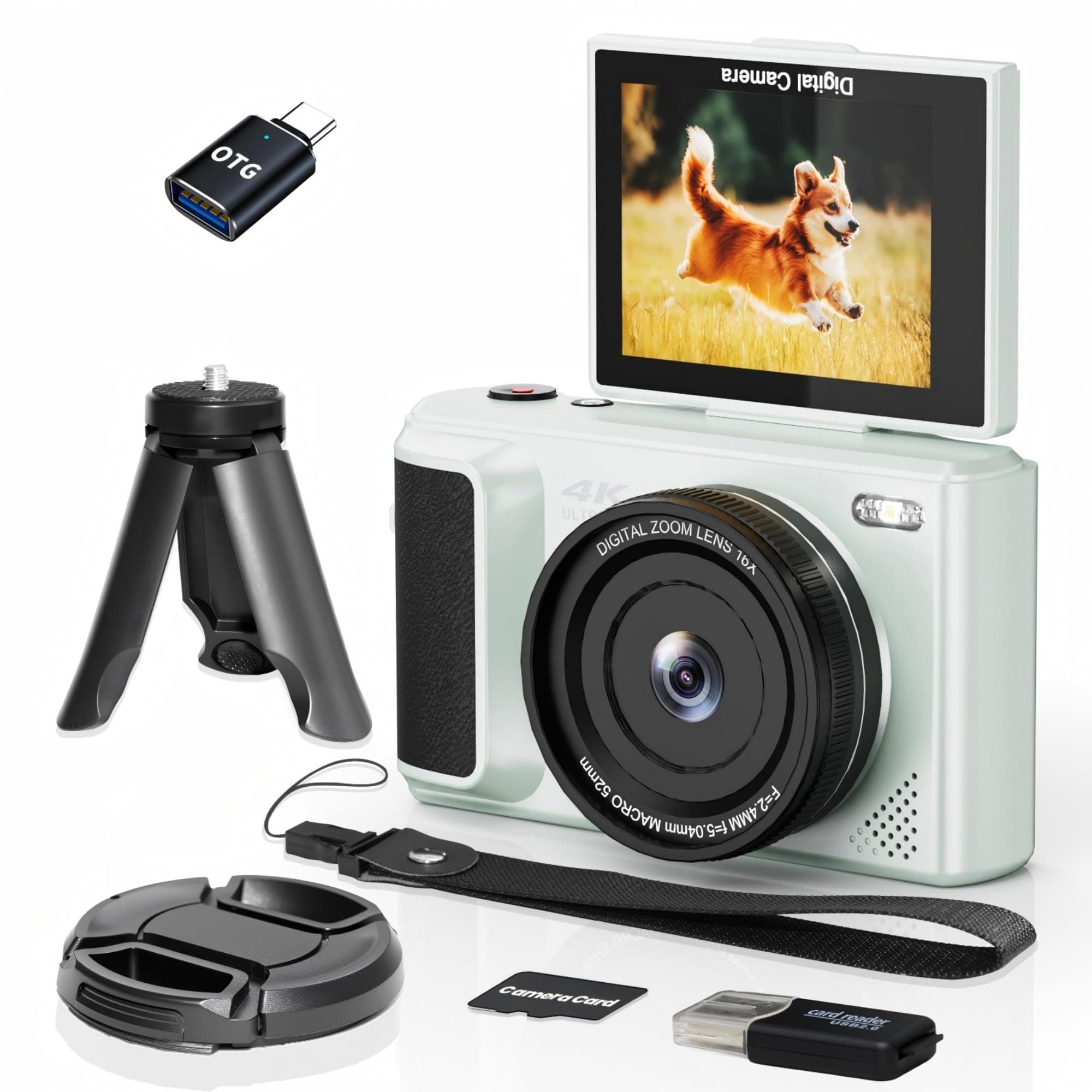 ARNSSIEN Cámara Digital 4K con Pantalla Giratoria 180°, 2,8" Camara de Fotos Digital Compacta Portátil, Zoom 16X Batería 1500mAh, Ideal para Viajes y Principiantes Jóvenes, Y1