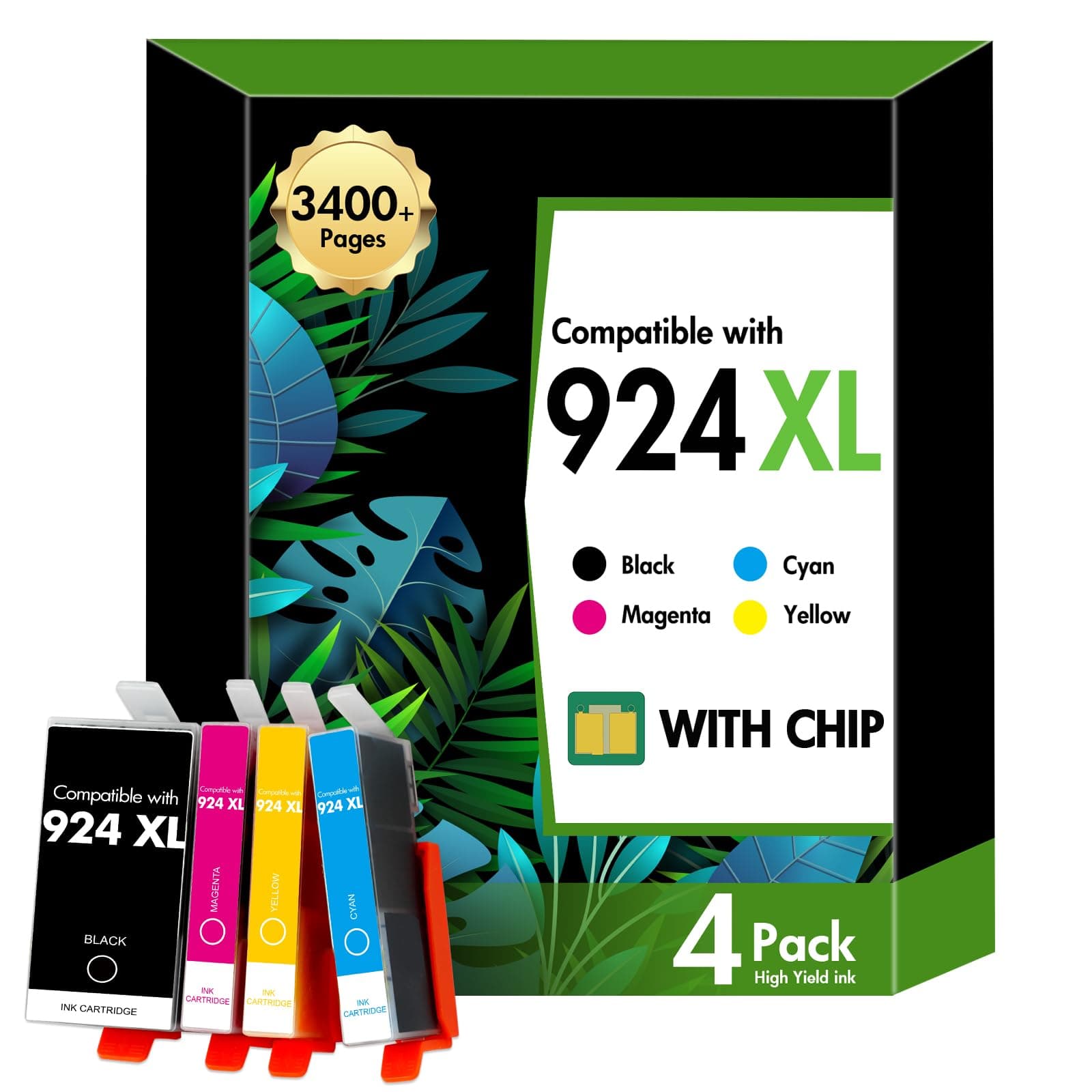 924XL 924 Patronen Multipack 8132e 8122e Kompatibel für HP 924 Patronen XL für HP924 924e für HP OfficeJet Pro 8132e 8122e 8120e 8130e 8124e 8125e Druckerpatronen mit Chip (Schwarz Cyan Magenta Gelb)