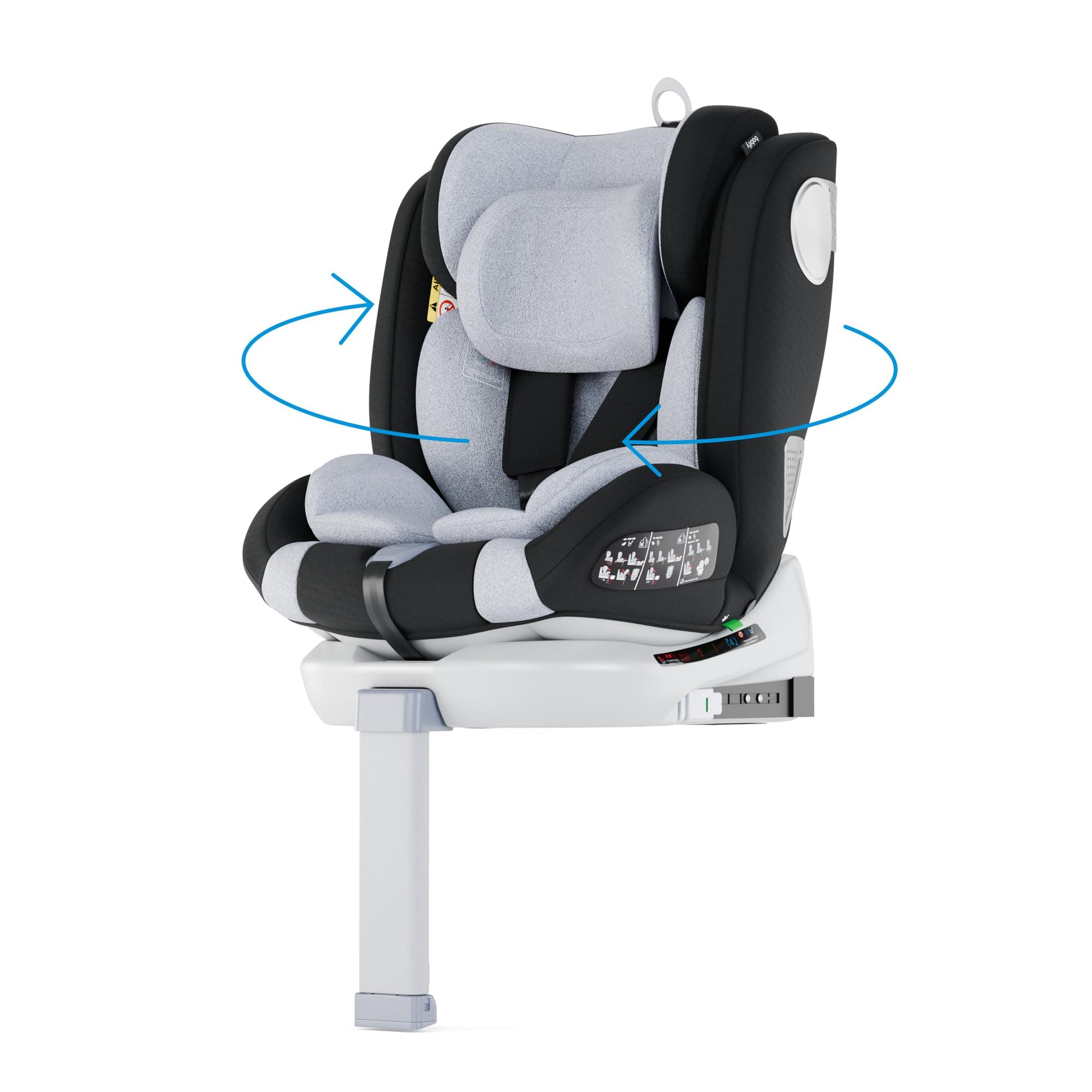 Babify Silla Coche Bebe Grupo 0 1 2 3 Isofix – 360° Giratoria, Pata De Apoyo, Homologada Por ECE R129, 40-150 cm (0-12 Años), 5 Puntos, Reposacabezas Ajustable, Gris