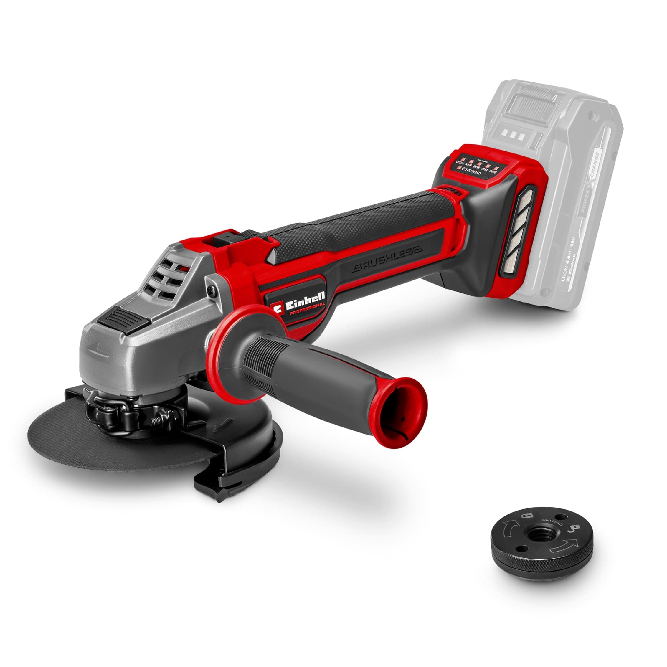 Einhell Professional Amoladora angular con batería TP-AG 18/125 CE Q Li-Solo Power X-Change (18 V, 900 W, Ø 125mm, 33 mm de profundidad de corte, sin escobillas, sin disco de corte ni batería)
