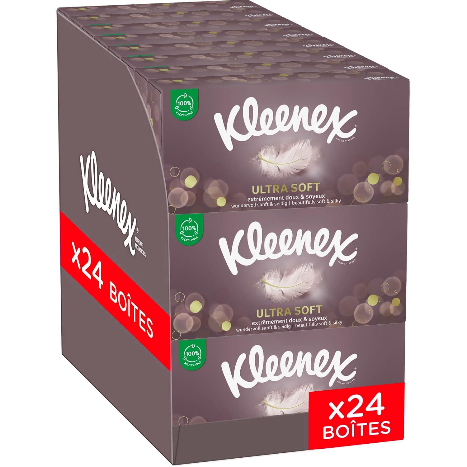 KLEENEX - Mouchoirs boîte Ultra-soft (24 boîtes de 64 mouchoirs) - doux et soyeux qui laissent une sensation de bien-être sur la peau - Fabriqué en France