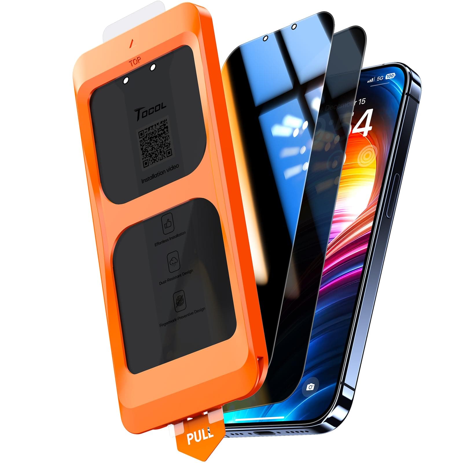 TOCOL Verre Trempé Anti Espion pour iPhone 13 Pro Max, iPhone 14 Plus, Véritable Anti-Espion à 25°, Dépoussiérage Automatique, Sans Bulles, Dureté 9H, Coques de Téléphone Compatibles, 2 Pièces