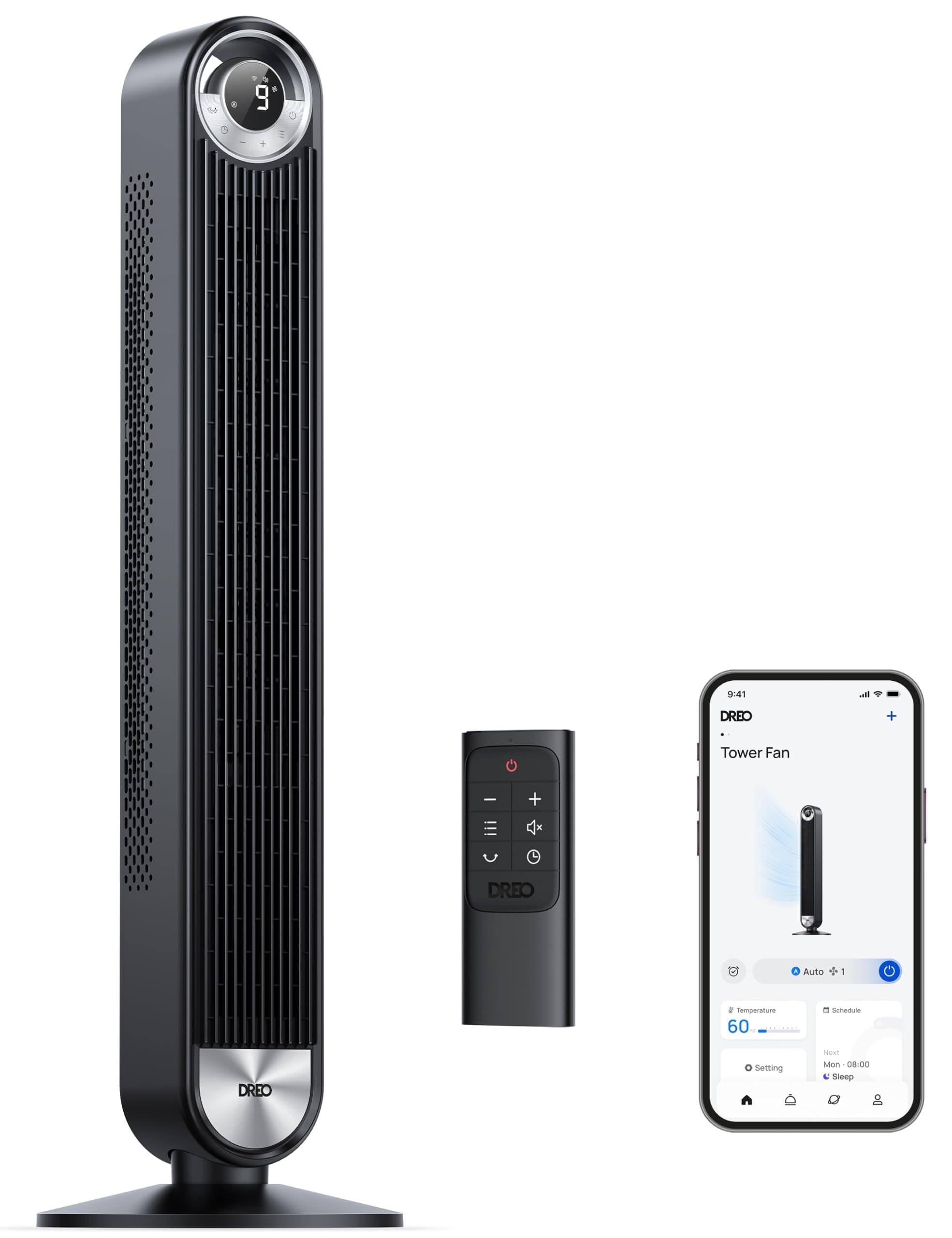 DREO Cruiser Pro 106 cm Smart Turm Fan, WiFi Alexa Fan, ventilateur oscillant à 90°, 9 niveaux de vitesse, minuterie de 12 heures, contrôle APP, commande vocale, télécommande, écran LED