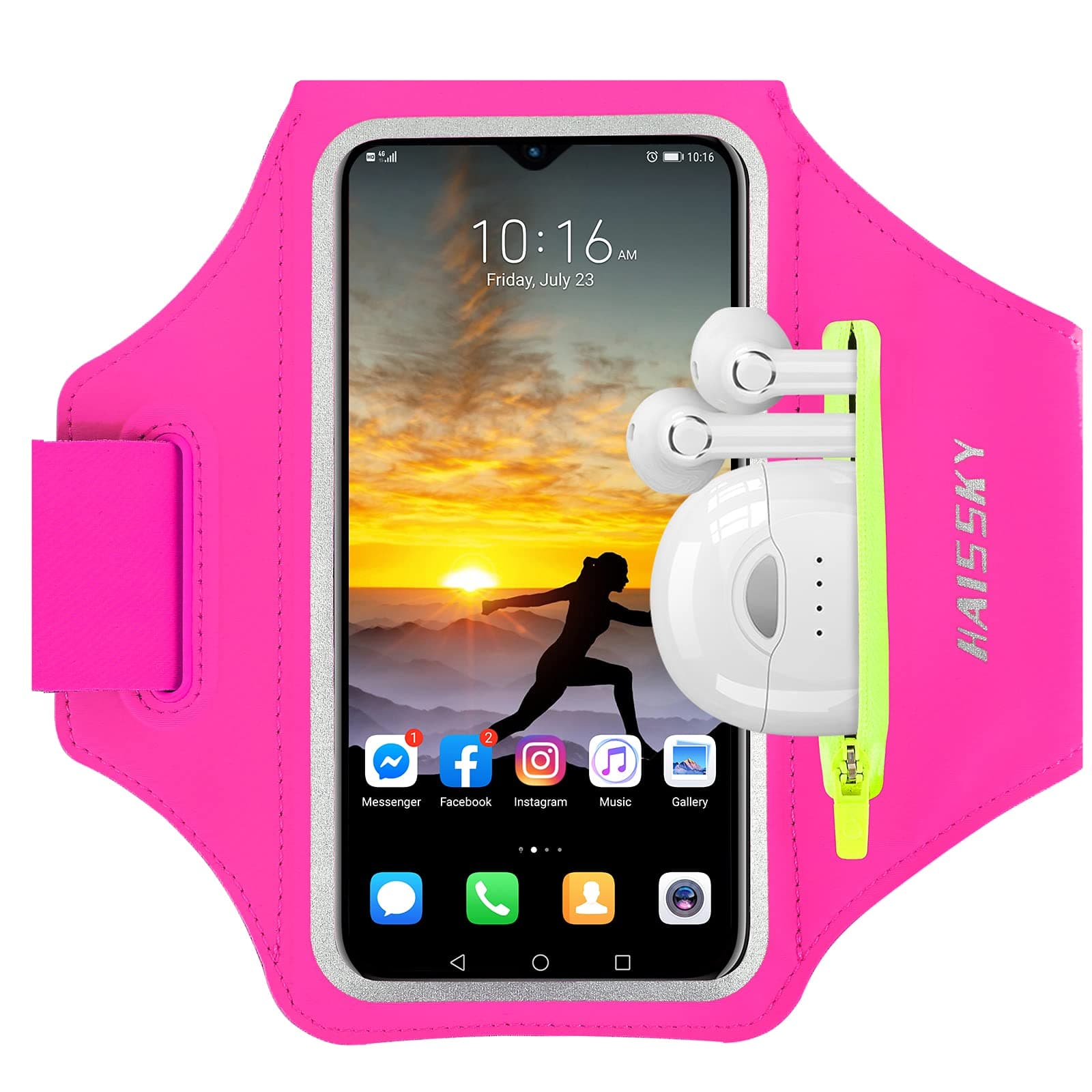 HAISSKY Fascia da Braccio con Borsa Auricolare, Fascia Sportiva Running Porta Cellulare Braccio Portacellulare Armband per MP3/iPhone 16 Pro Max/15 Pro/14 Pro/13 Galaxy S25 Ultra/S24/S23 Fino a 6,9"