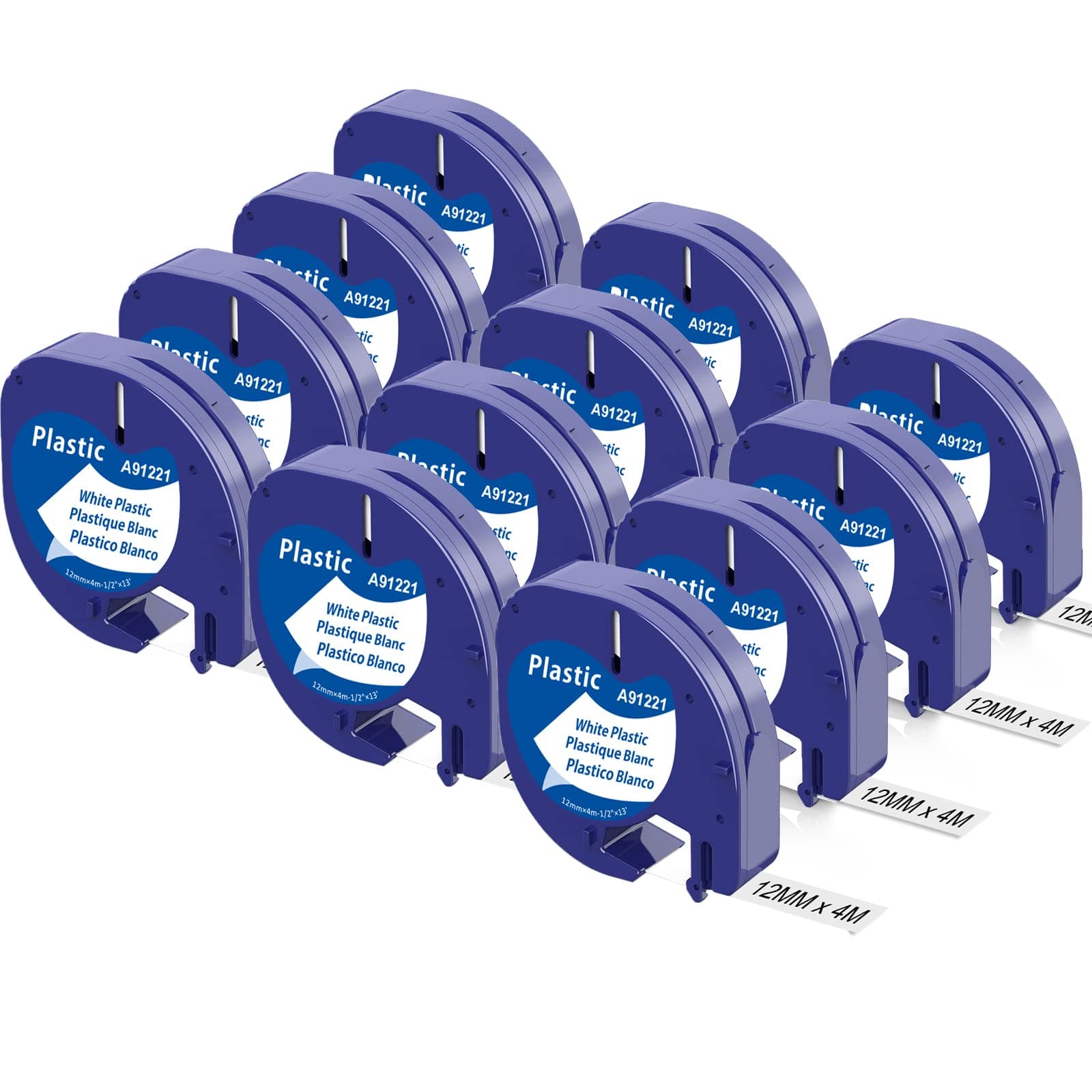 Aken Compatible para Dymo Letratag Cinta 12mm x 4m Compatible para Dymo Letratag XR LT-100H LT-100T 200B, Cinta Plástico Negro sobre Blanco