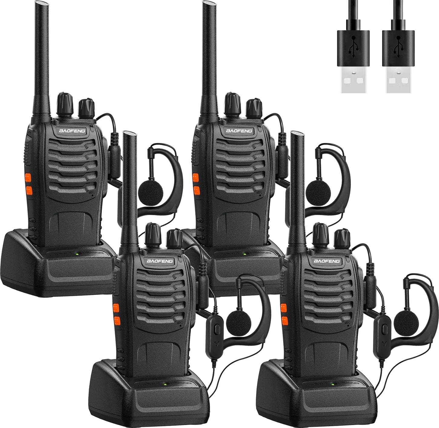 Baofeng Walkie Talkie Ricetrasmittente Radio UHF Civile Professionali Ricaricabili a Lungo Raggio Radio Bidirezionale ，Include cuffie, caricatore USB e batteria (4 pezzi)