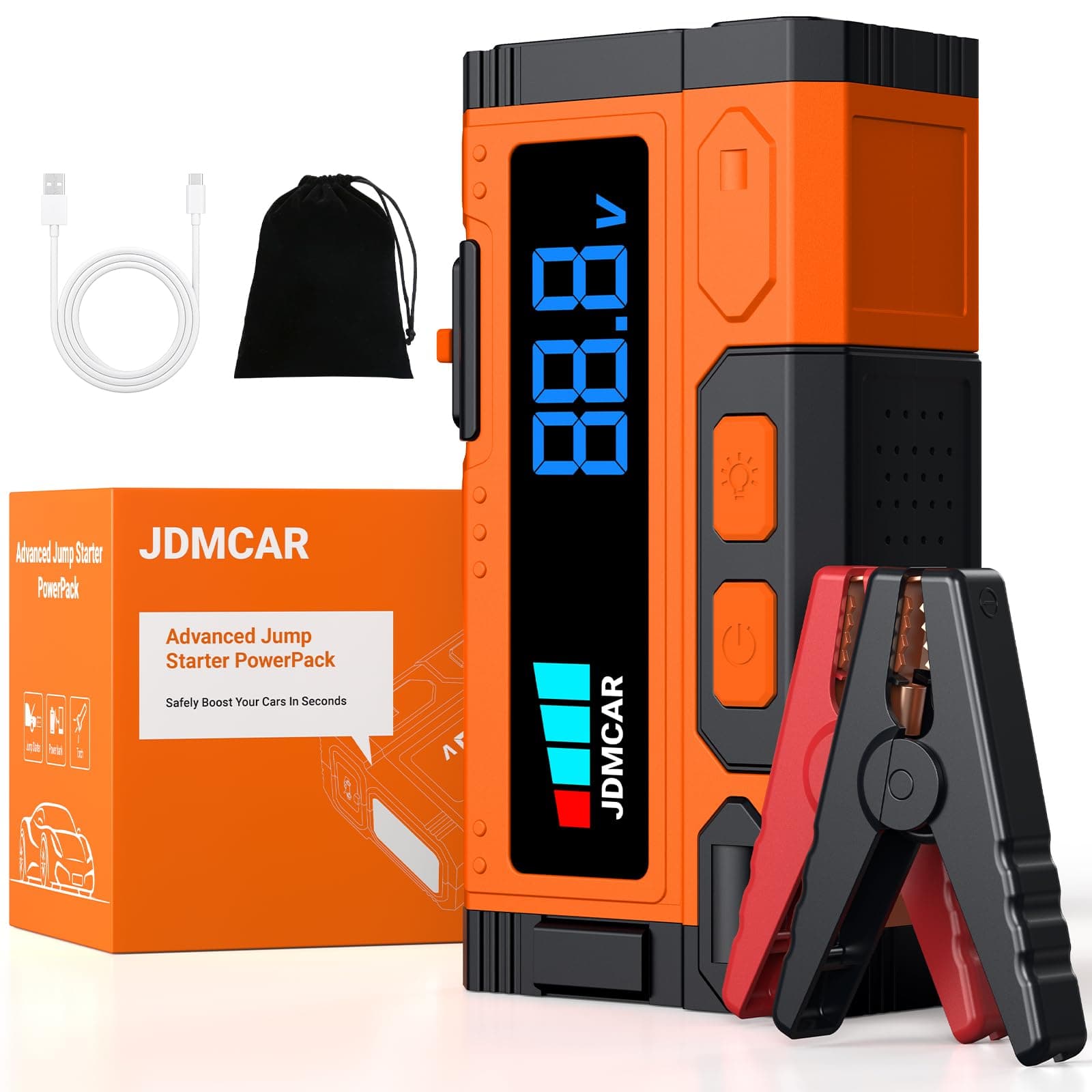 JDMCAR Booster Batterie Voiture 10000A - 14.8V Démarreur Batterie Voiture (jusqu'à10,0L Gaz/9,0L Diesel), Jump Starter avec LED, Booster Pinces Intelligentes, Protections Multiples Auto Moto SUV