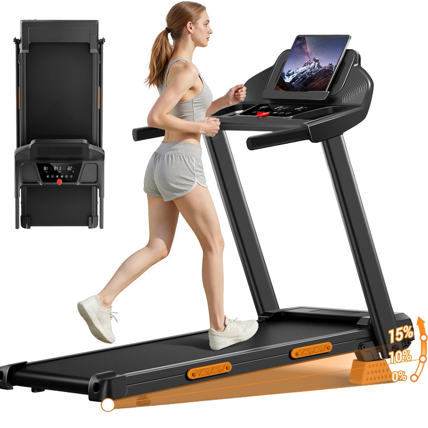 LONTEK Tapis de Course Pliable Inclinable 15%, 12KM/H Tapis de Marche Inclinable,Treadmill Home avec Moteur 3,0 CV et Affichage LED, Charge Max.136KG
