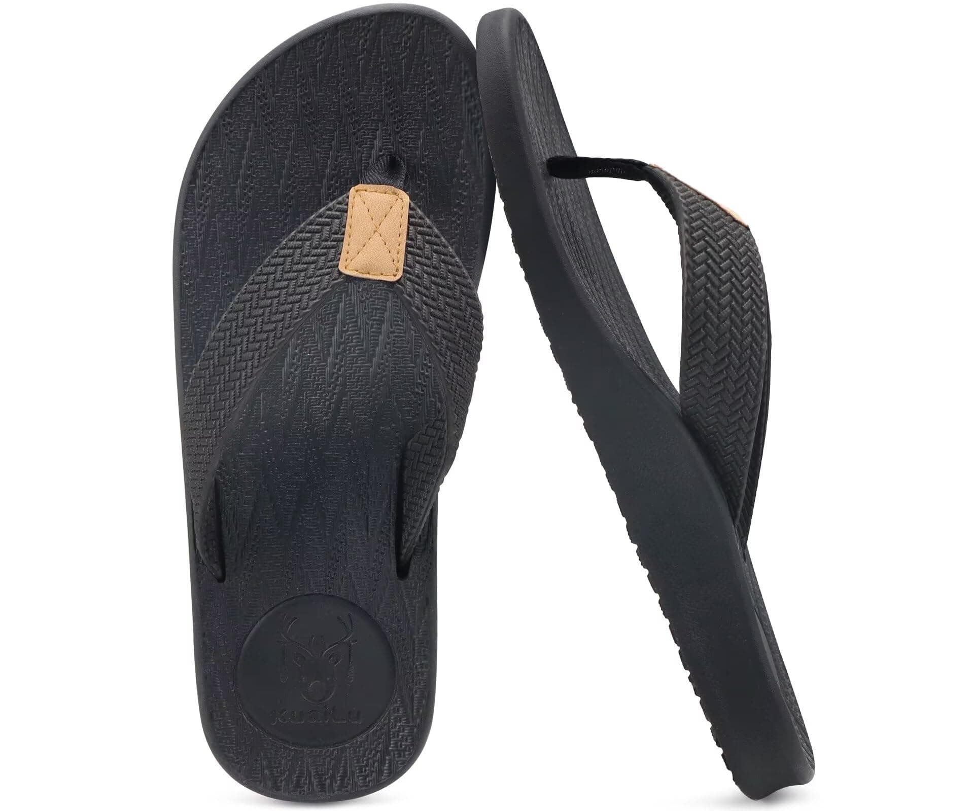 KuaiLu Infradito Uomo Estive Morbide Pelle Ciabatte Comode Arch Support Spiaggia Piscina Sandali Cuoio Mare Leggere Antiscivolo Gomma Suole