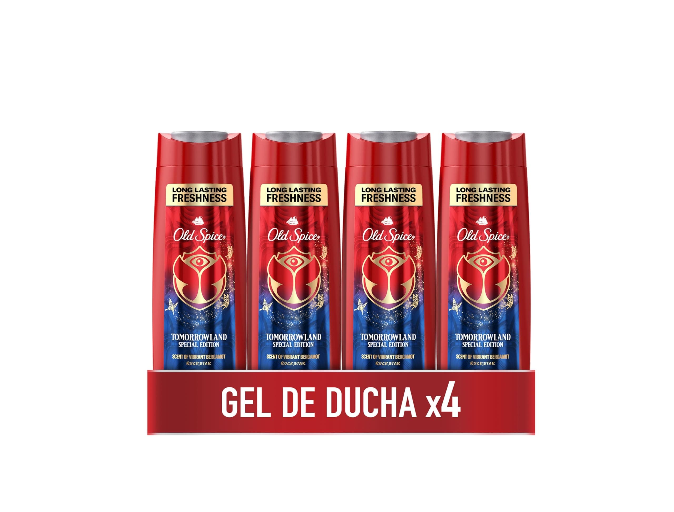 Old Spice Tomorrowland Edición Especial Gel De Ducha Y Champú Para Hombres 4x400ml, Gel Para Cara, Cuerpo Y Pelo 3 En 1 Multiusos, Frescura Duradera, Fragancia Excepcional, Limpieza Profunda