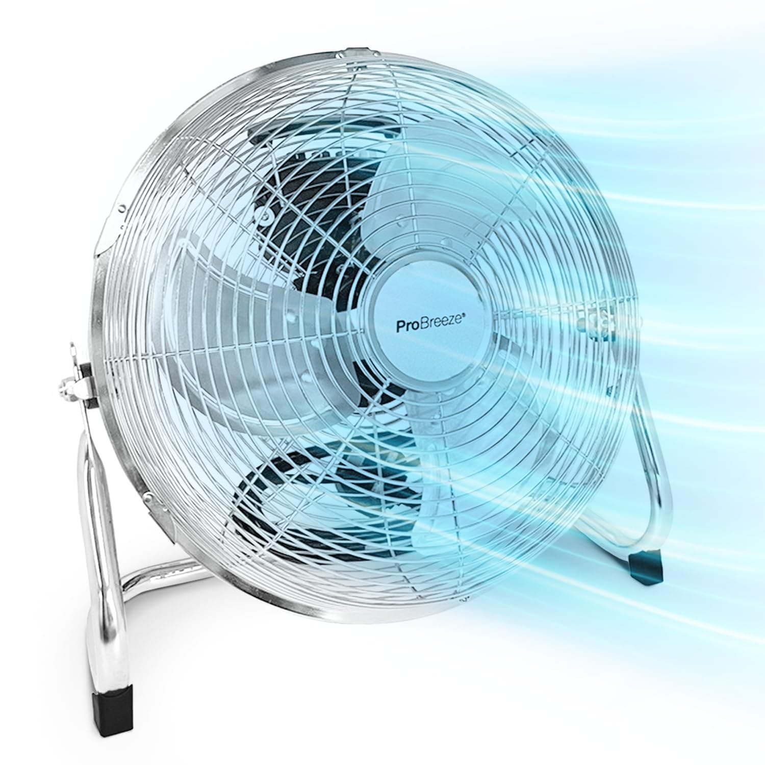 Pro Breeze 30,5 cm Bodenventilator aus Chrom - 50W Ventilator klein mit 3 Geschwindigkeitsstufen, 110° vertikal neigbar - Leistungsstarke Windmaschine für Zuhause, Büro und Fitnessstudio