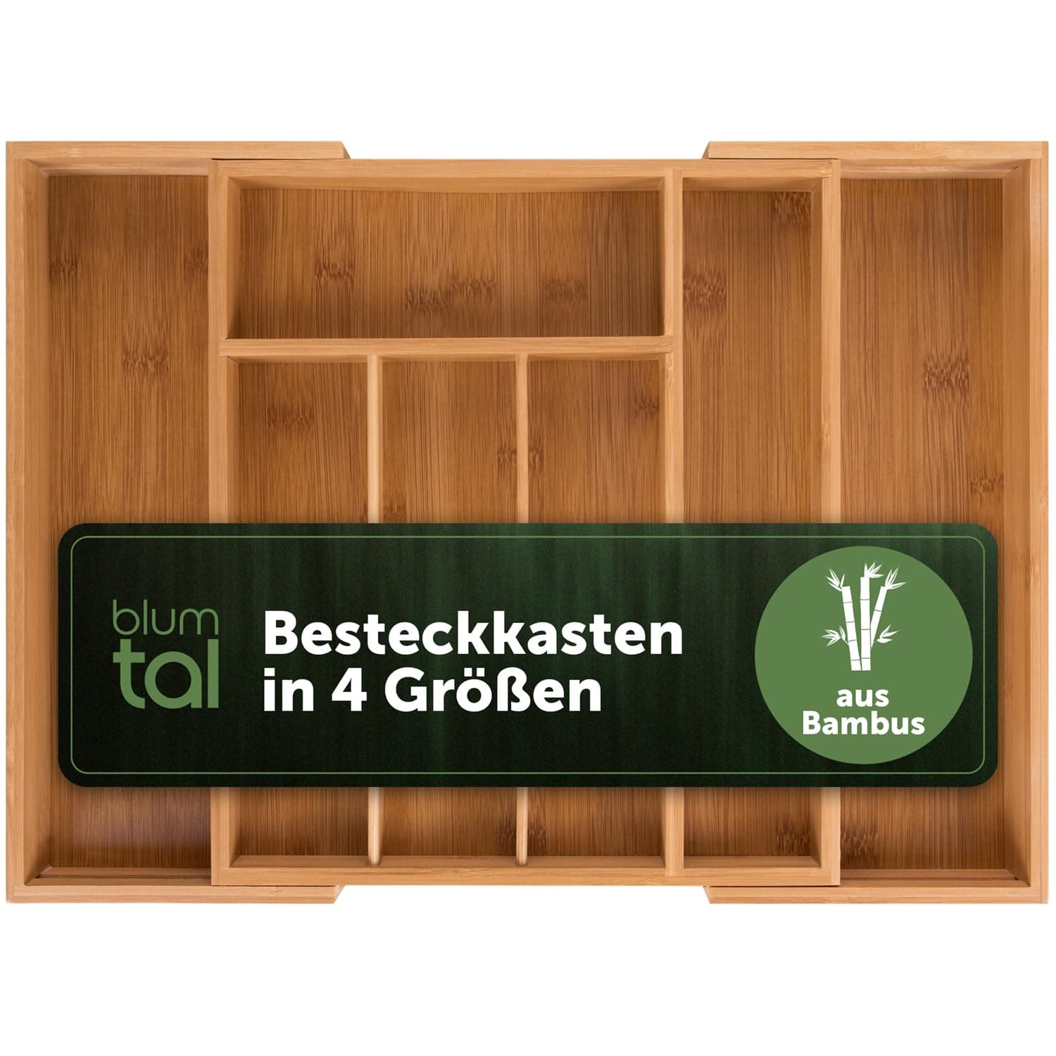 Blumtal Besteckkasten aus Bambus - größenverstellbarer Schubladentrenner Küche - Besteck Organizer 5 bis 7 Fächer - ausziehbare Schublade für Küchenschubladen - Organizer Küche Besteck in medium