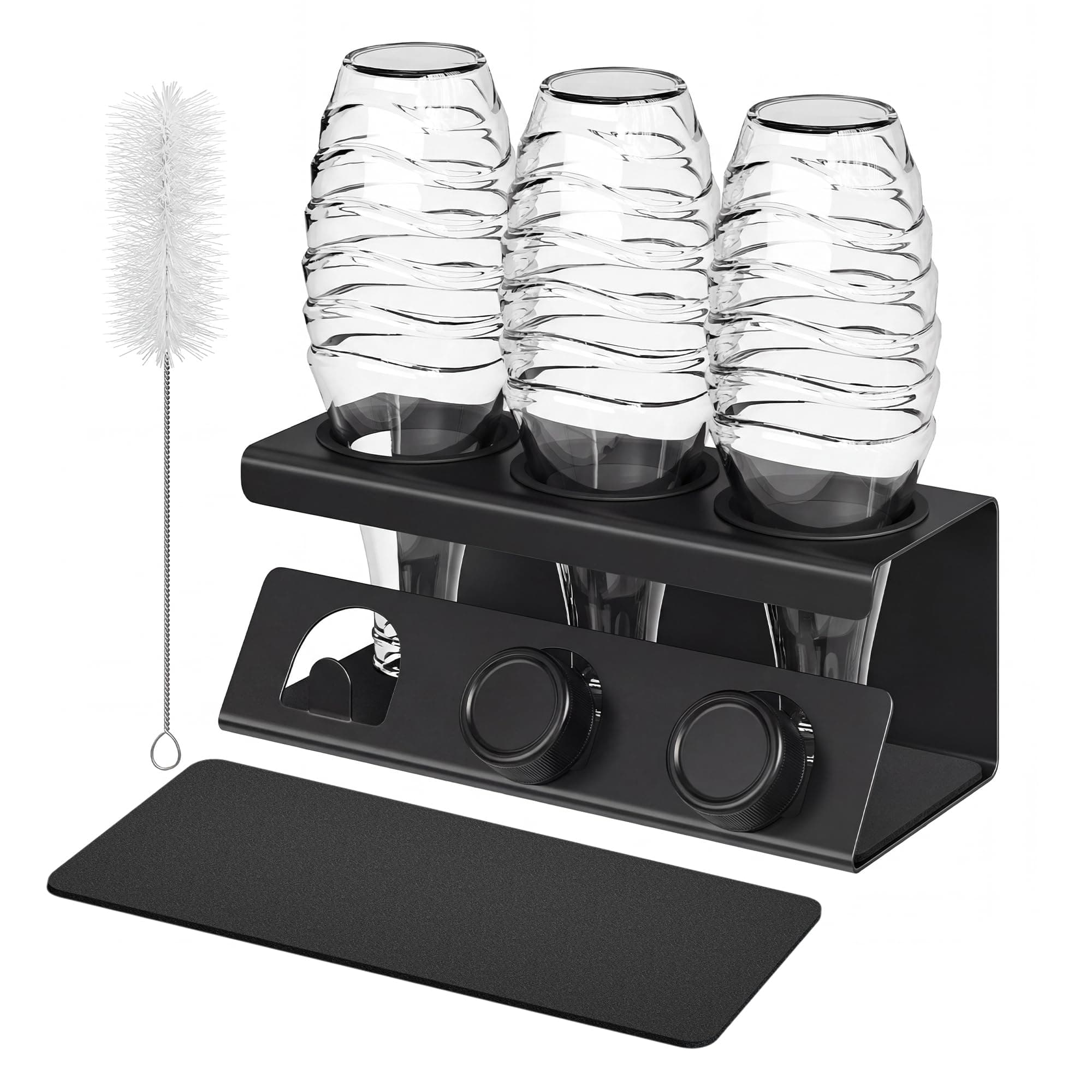 SONGMICS Flaschenhalter, Abtropfgestell Flaschen, Stahl, Flaschen Abtropfständer, mit absorbierenden Abtropfmatten, Flaschenbürste, Küche, tintenschwarz, für 3 Flaschen KCS557BH01