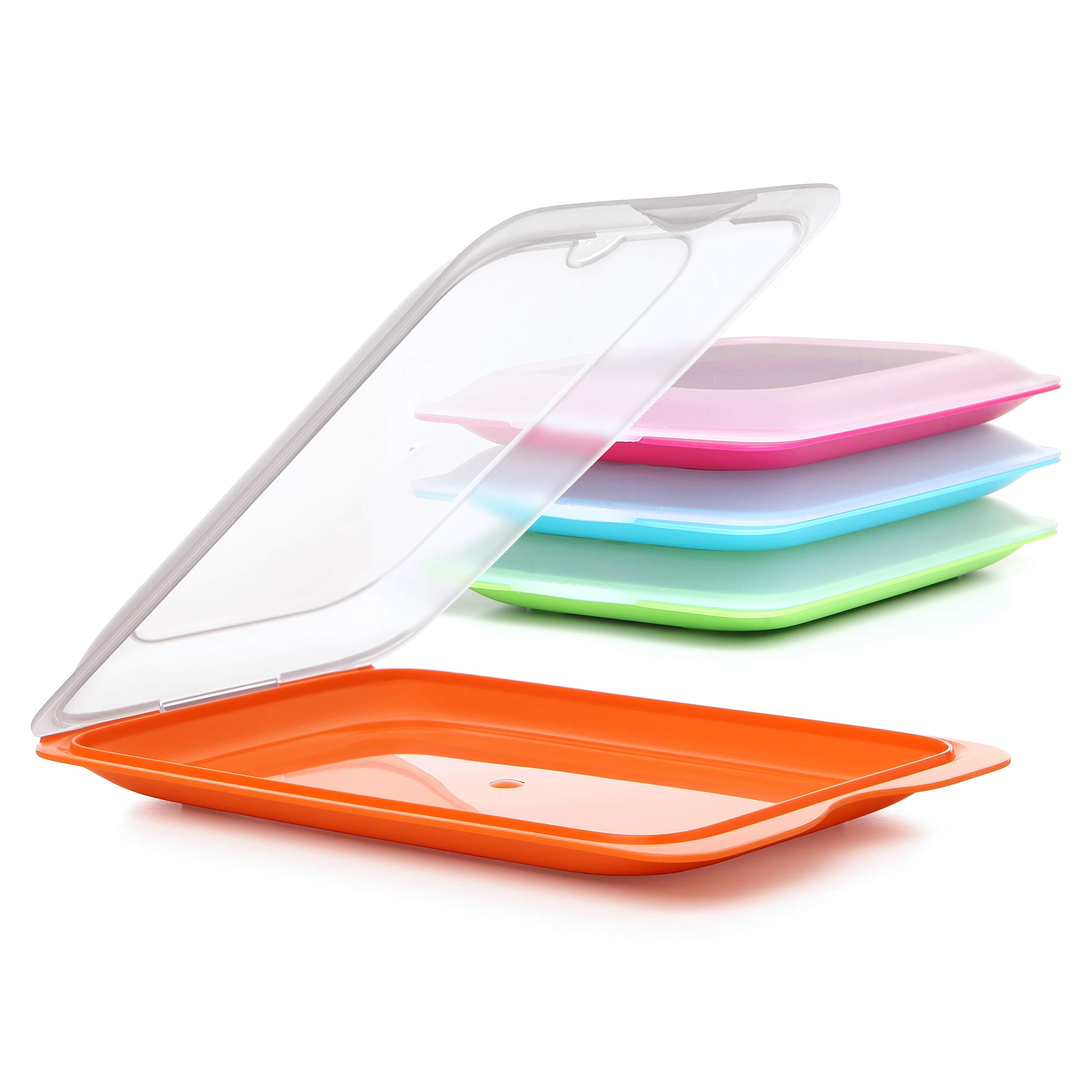 TATAY Porta Affettati per Frigorifero Fresh | Set di 4 Standard | Contenitori per Alimenti, Impilabili | Adatti a Microonde, Congelatore e Lavastoviglie | Senza BPA, 17x3,2x25,2cm, Colori Assortiti