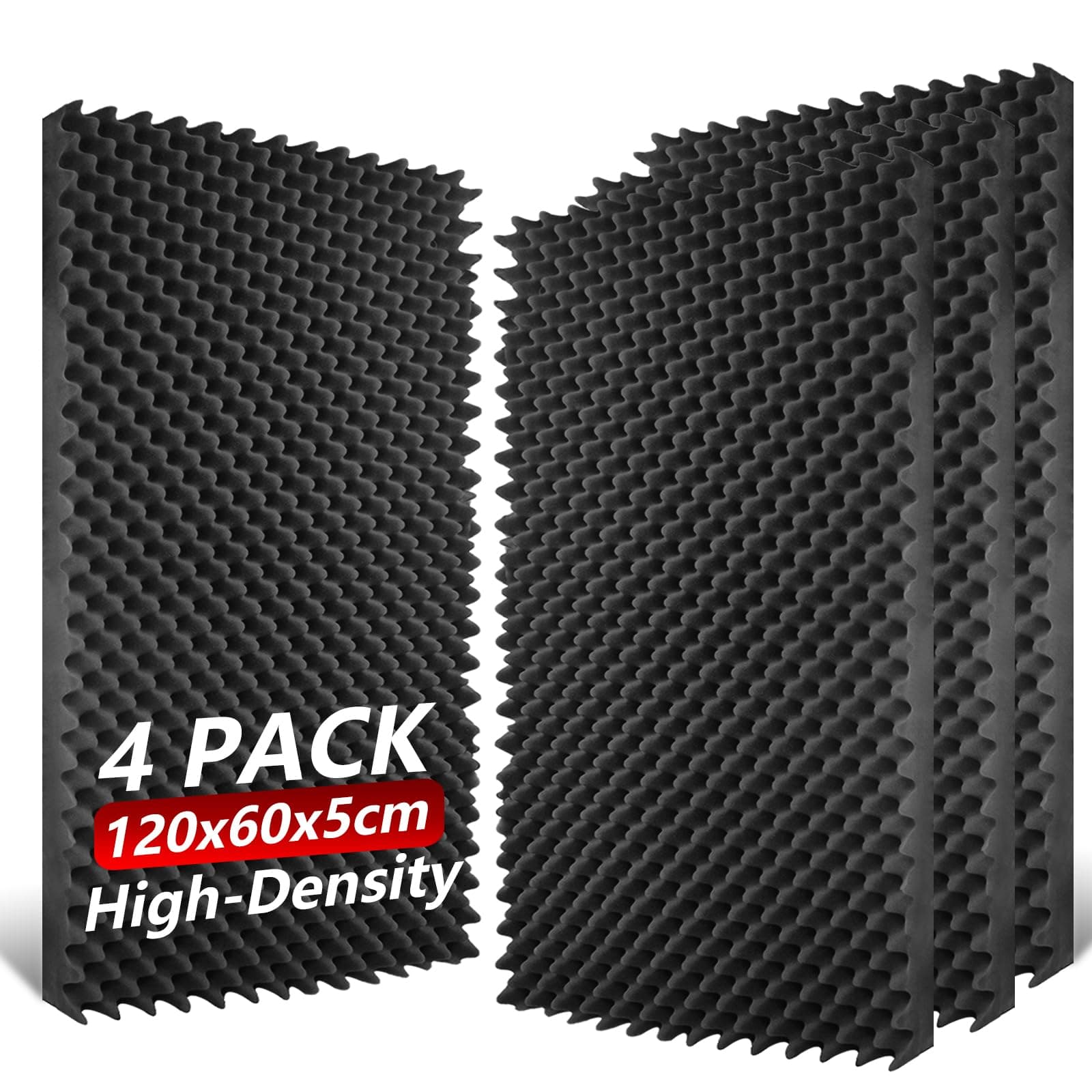 TOUO Paquete de 4 paneles de espuma acústica, 120 x 60 x 5 cm, paneles de espuma a prueba de sonido, paneles de caja de huevos de alta densidad resistentes al fuego para estudio, oficina, cine en casa