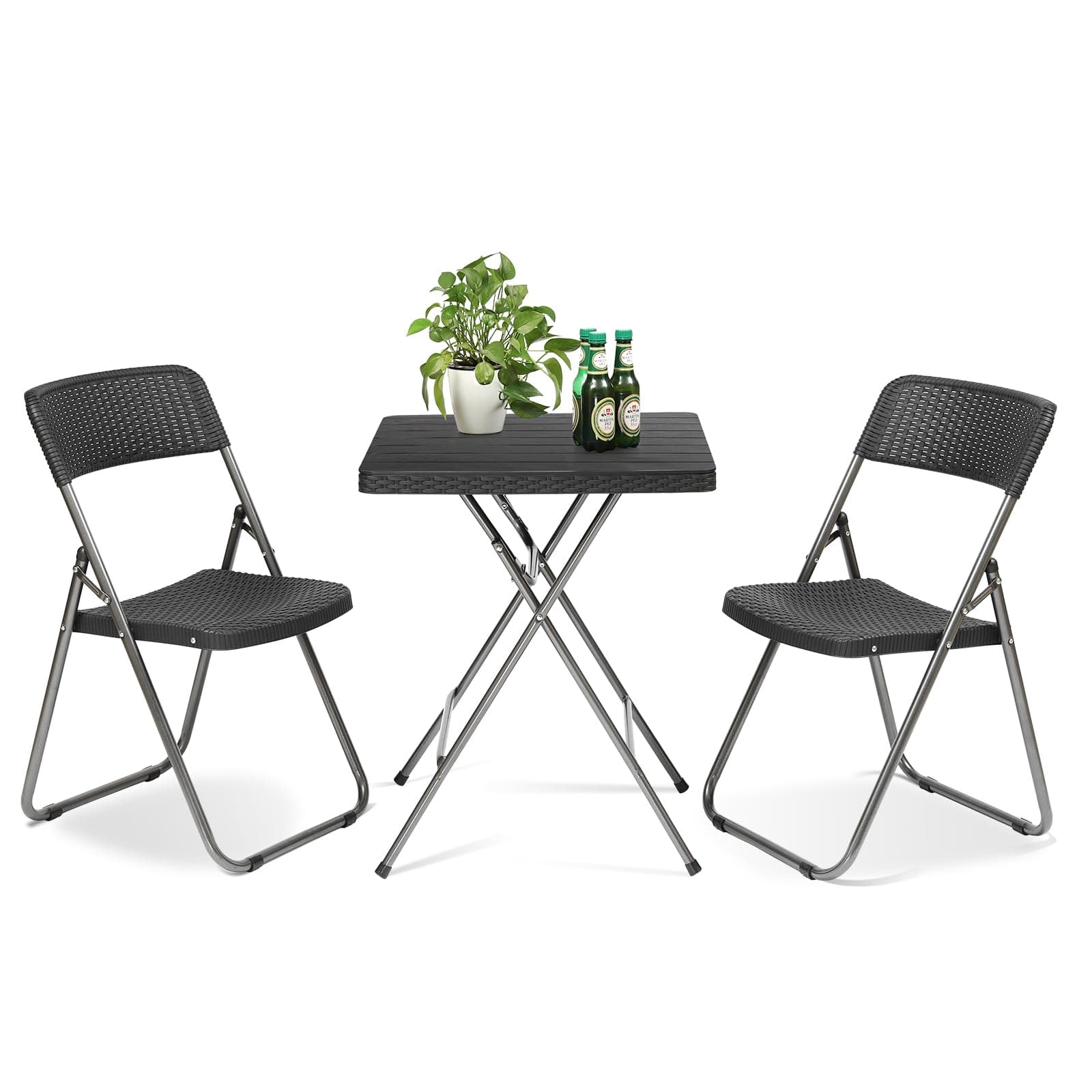 Sekey Balkonset 3 Teilig Klappbar, Balkonmöbel Set Kleiner Balkon 2 Personen, Balkon Möbel Set Rattan Wetterfest, Belastbarkeit Klappstuhl 200KG & Klapptisch 50KG