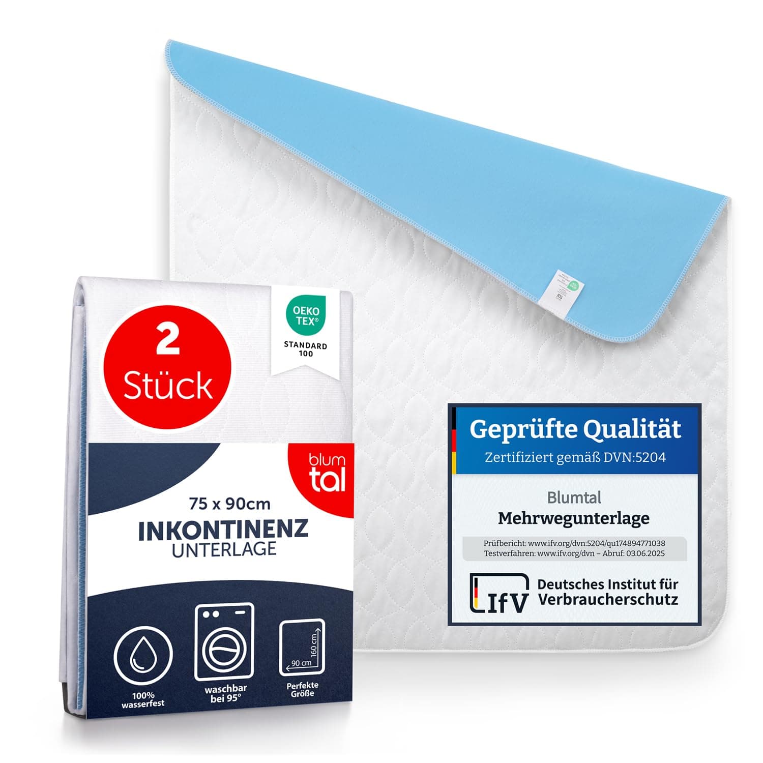 Blumtal® Inkontinenzunterlage waschbar 75x90 cm - Betteinlage für Babys - OEKO-TEX zertifizierte Inkontinenz Bettunterlage für Babys - Bettunterlage wasserdicht - Inkontinenzauflage 75x90 cm - 2er Set