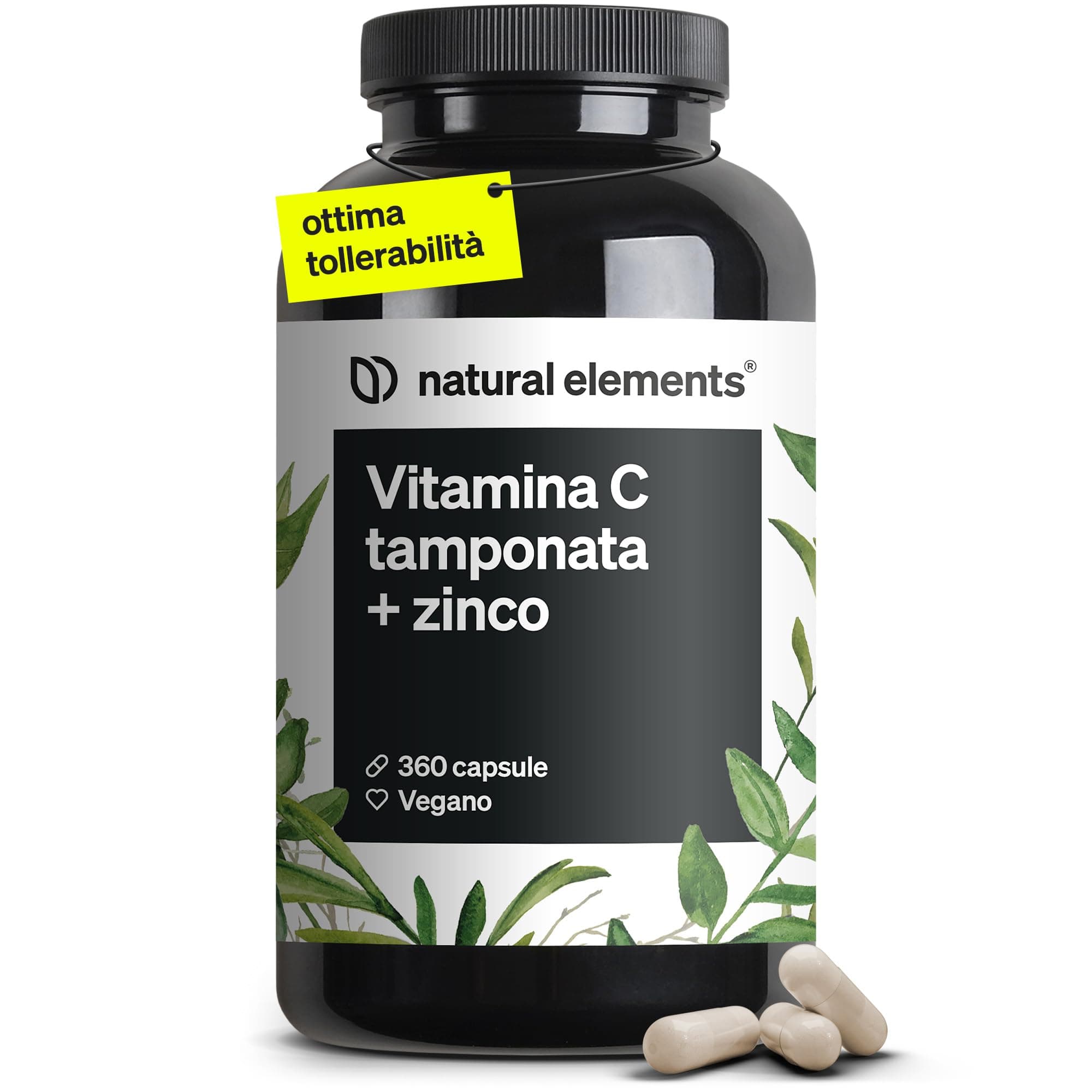Vitamina C - 360 capsule - Elevato dosaggio con 1000 mg + 15 mg di zinco - Fermentato e tamponato a base vegetale (pH neutro, privo di acidi, delicato sullo stomaco) - Testato in laboratorio, vegano