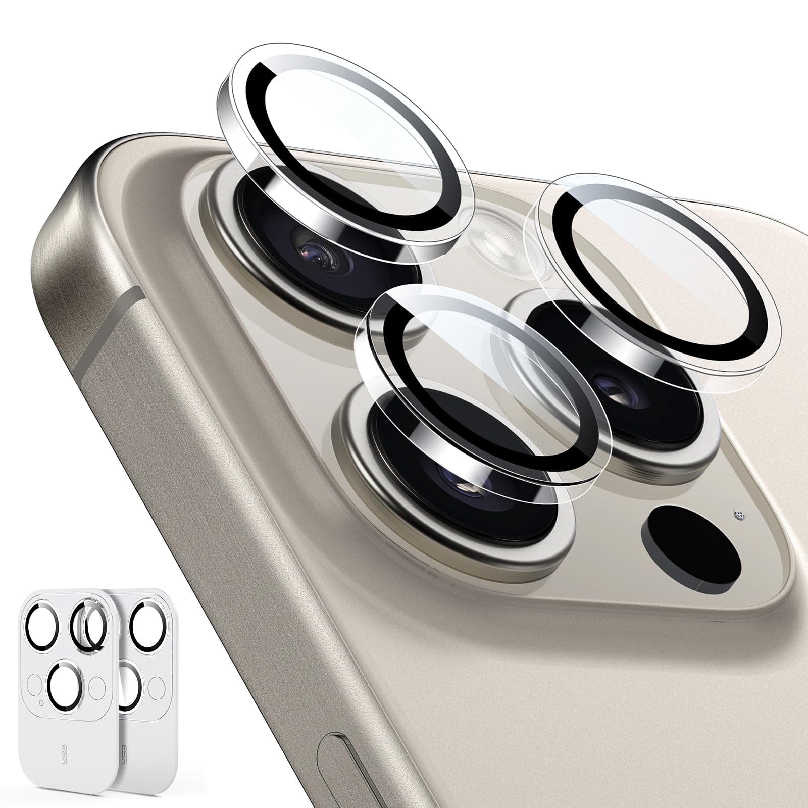 ESR Kamera Schutz für iPhone 15 Pro/iPhone 15 Pro Max und iPhone 14 Pro Max/14 Pro, Einzel Linsen Schutzfolien, ultradünnes gehärtetes Glas mit Aluminiumkante, Armorite-Serie, Klar
