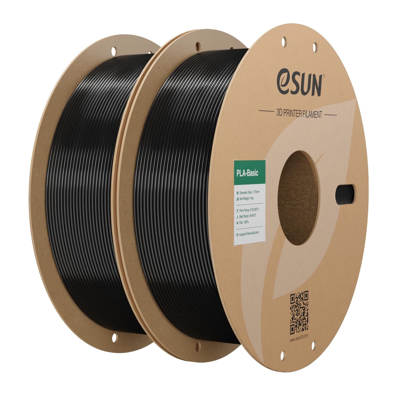 eSUN PLA Filament 1.75mm, PLA Basic Filament Précision Dimensionnelle +/- 0.05mm, 1KG par Bobine, 2 Bobines Filament pour 3D Imprimantes,Noir et Noir