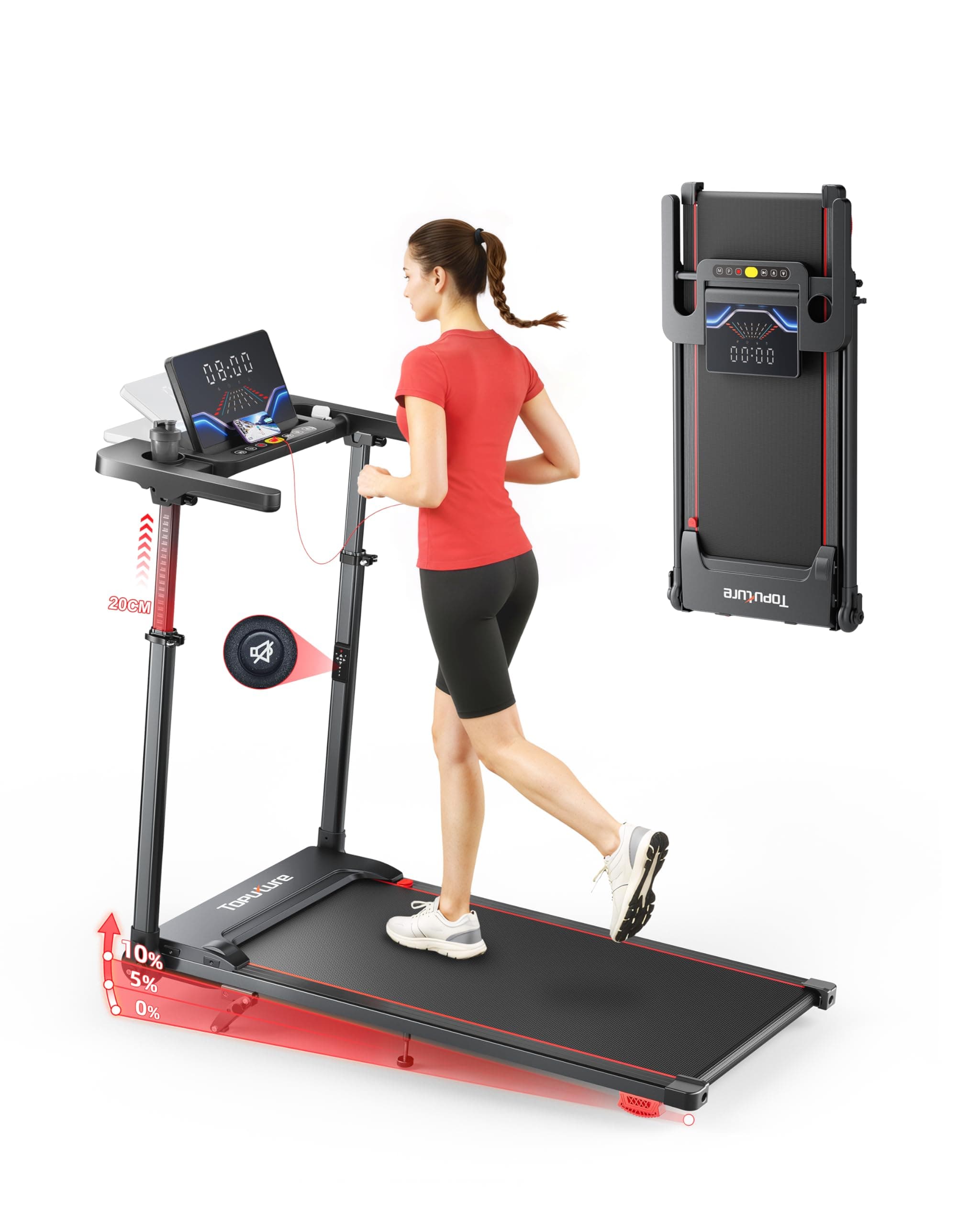Tapis de Course 6 en 1,Inclinable 10%,Vitesse 12KM/H,Colonne Montante télescopique,2.5HP,Télécommande Mute,Walking Pad,Tapis de Marche,Tapis Roulant,Compact et Portable,Adapté aux familles