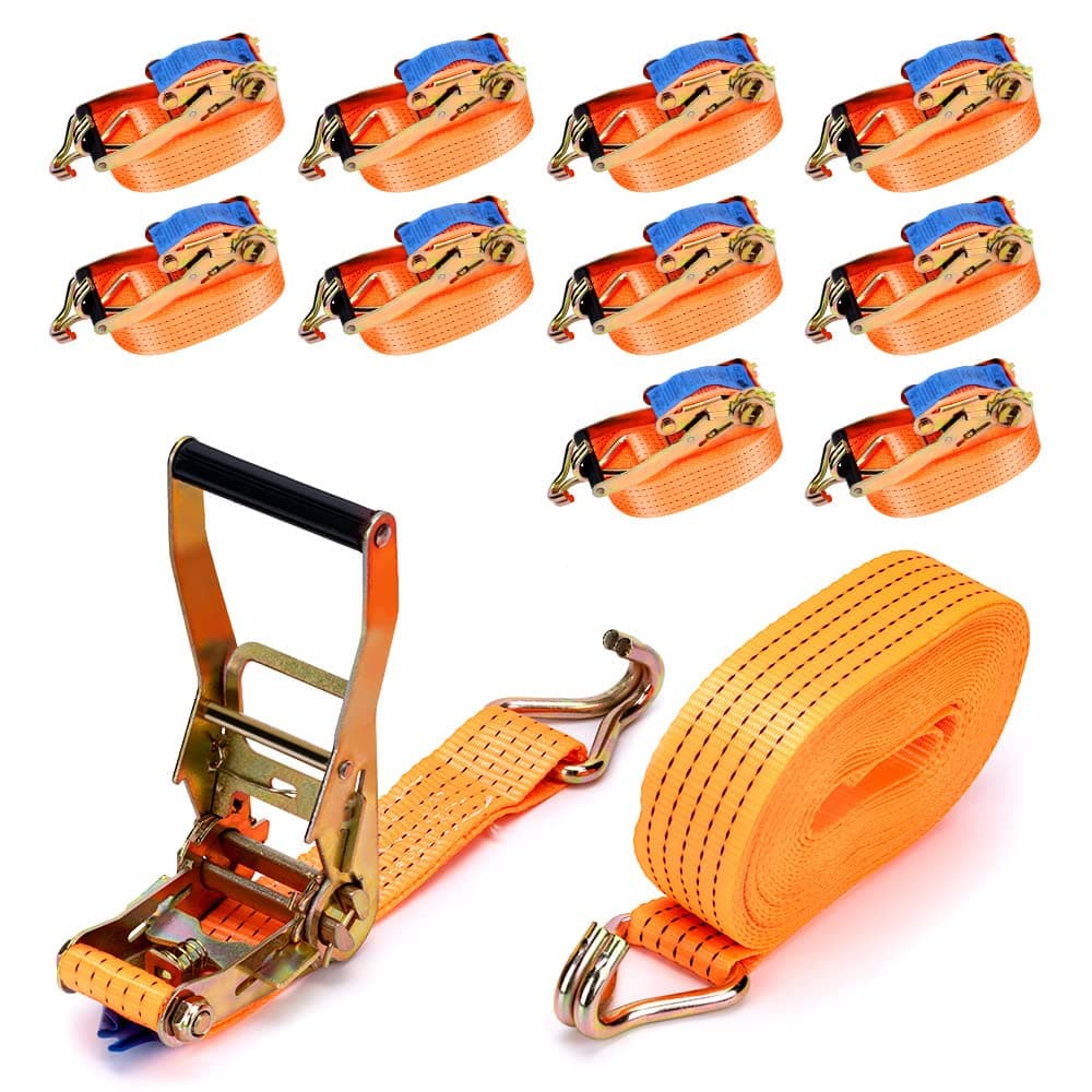maXpeedingrods Lot de 10 Sangles d'arrimage avec cliquet de 8 m - 5000 kg - avec Crochet - 50 mm - pour l'arrimage Professionnel - pour Camion et remorque - Orange