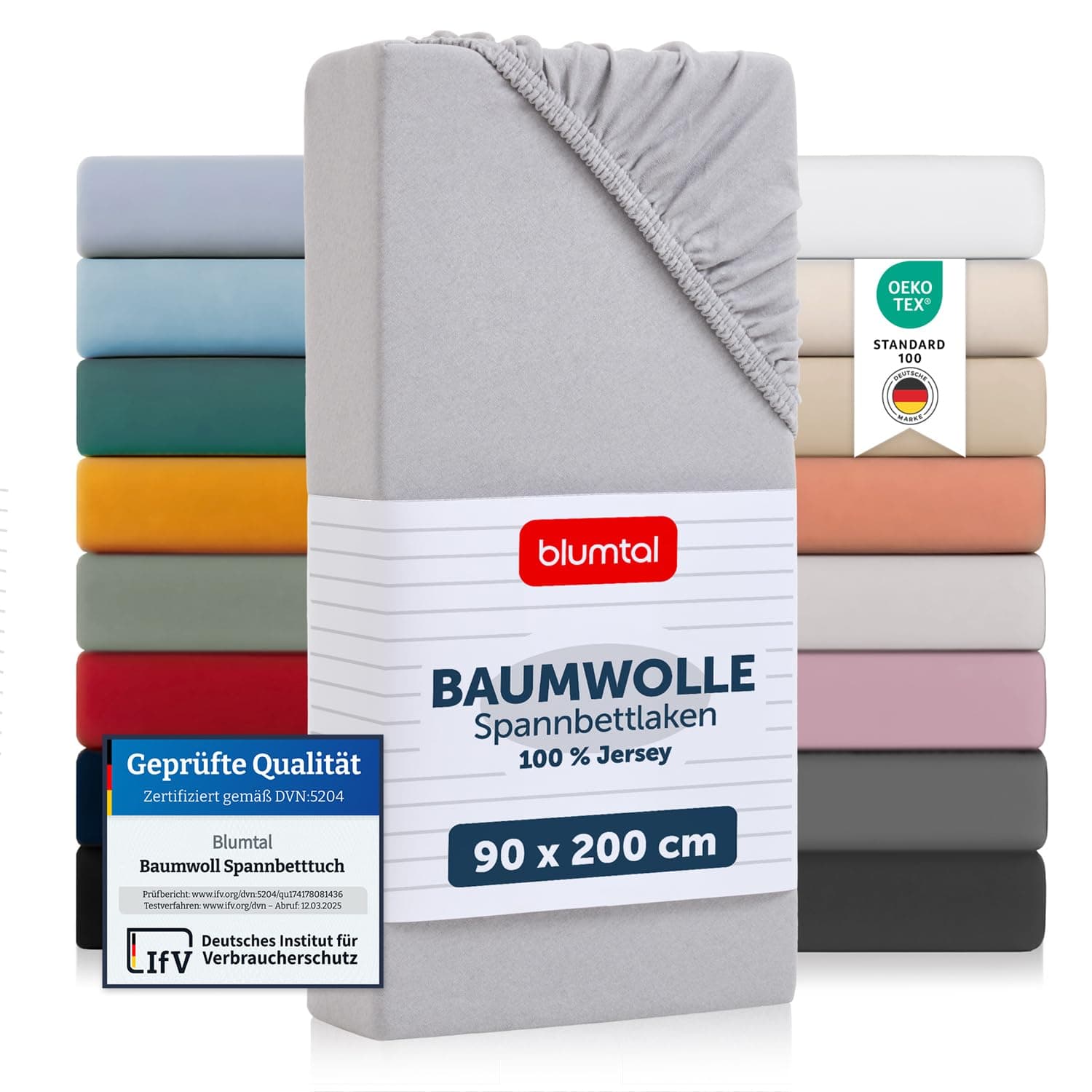 Blumtal® Basics Spannbettlaken 90x200cm Jersey - bettlaken 90x200cm aus 100% Baumwolle - Oeko-TEX zertifiziertes Spannleintuch 90x200 cm - Matratzenbezug 90x200 cm -Bettbezug - Moonlight Grey - Grau