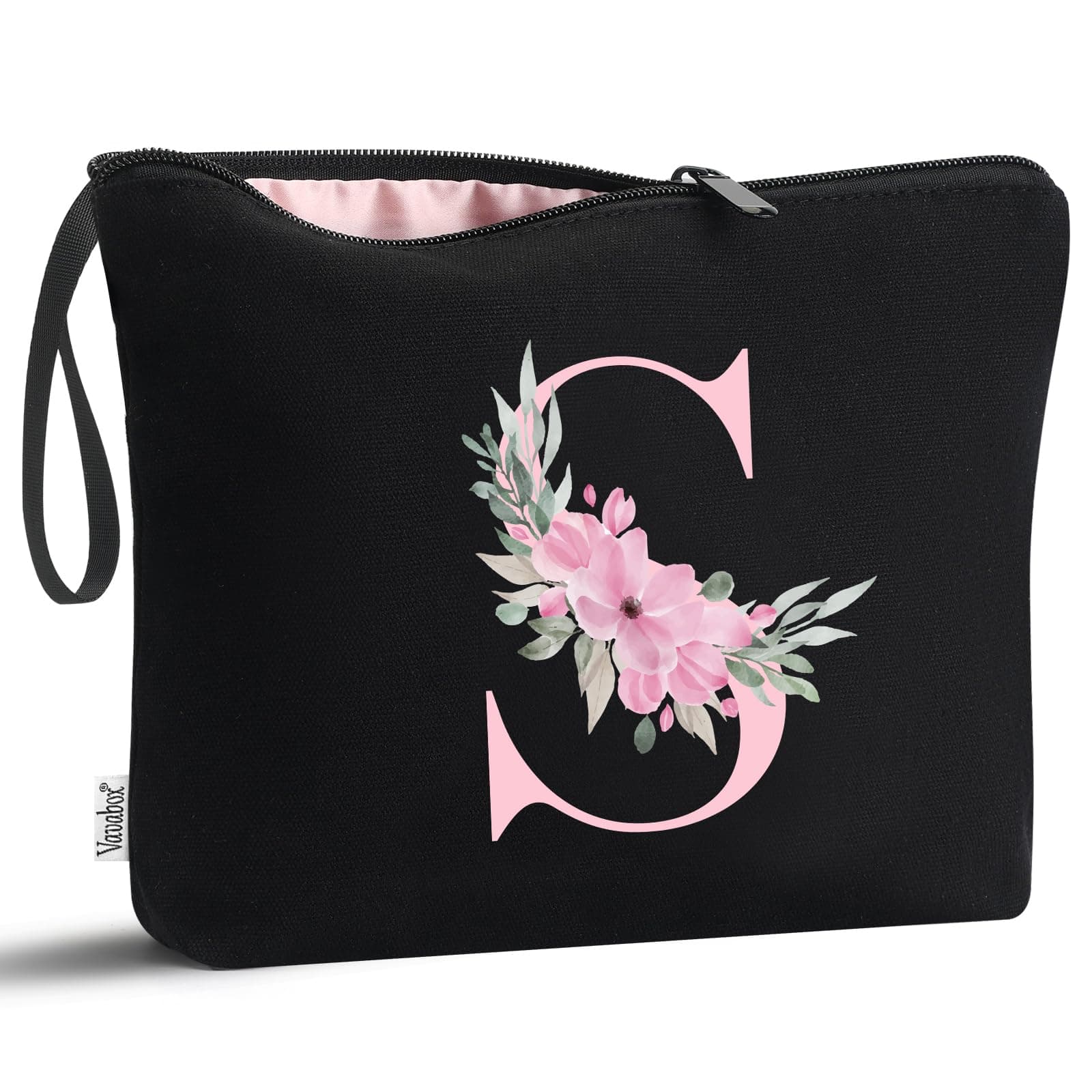 Vavabox Beauty case con iniziali personalizzate dalla A alla Z, regalo di compleanno per donne, regalo per sposa, damigella d'onore (S, 01-Nero)
