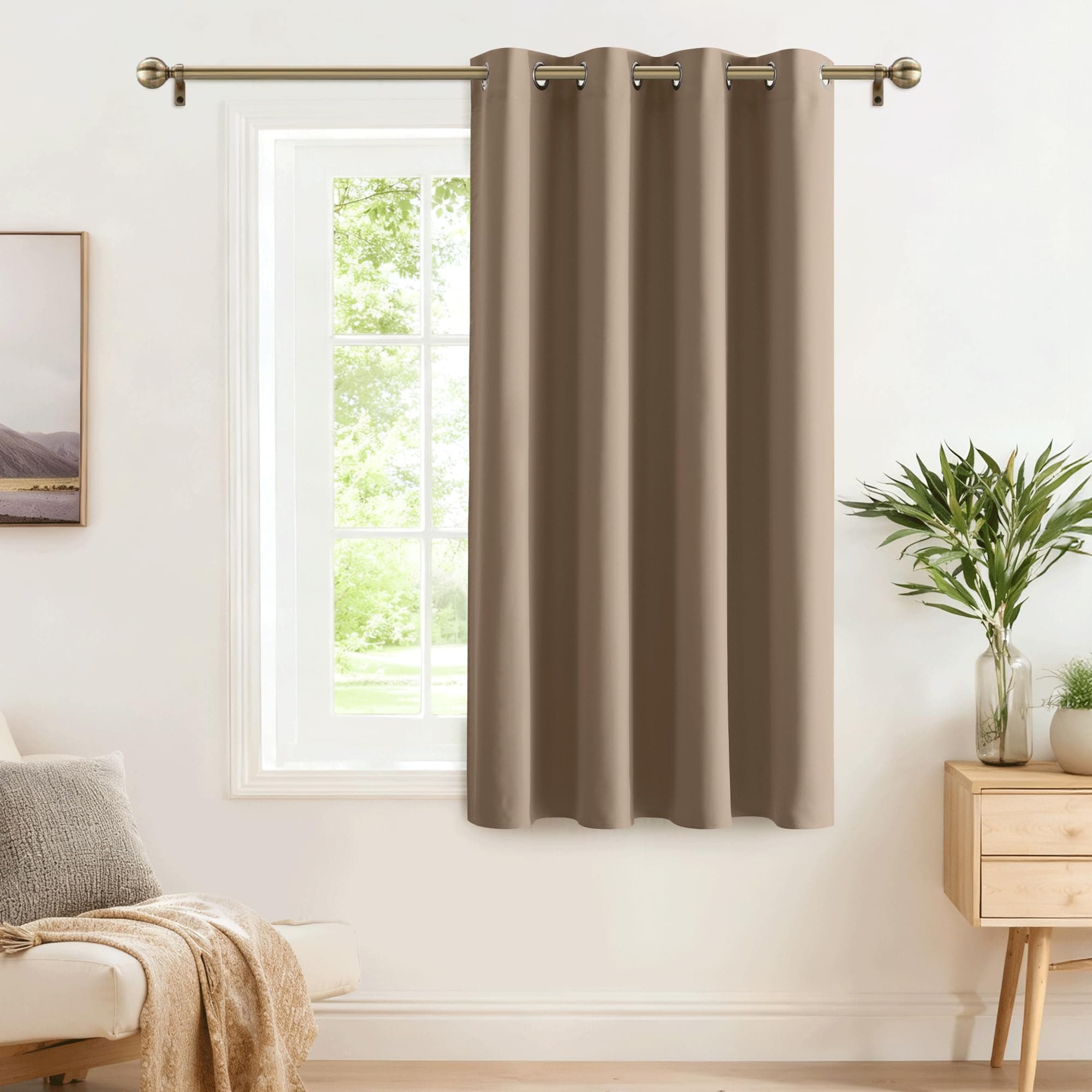 PONY DANCE Tenda Oscurante per Soggiorno Tende Camera da Letto Termiche Isolanti per Interni Curtain con Anelli 1 Pezzo L 140 x A 180 cm, Moca