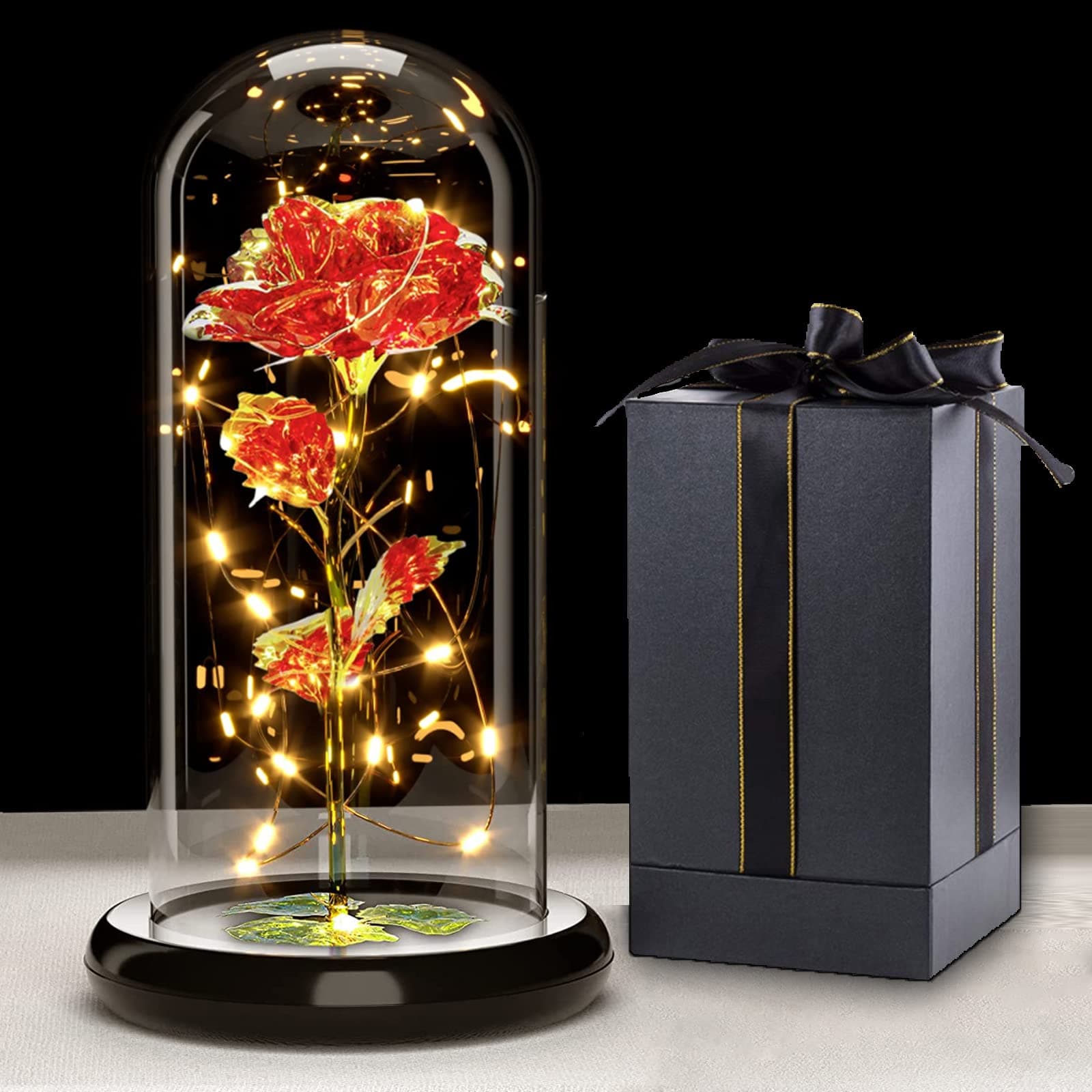 Touloube Galaxy Rose Regalo per la Festa Della Mamma, Fiori di Rosa con Luce a LED, Fiore Artificiale Rosa Regalo per Donne Mamma Moglie, Eterna Rosa in Cupola di Vetro, Regali per Lei, Compleanno