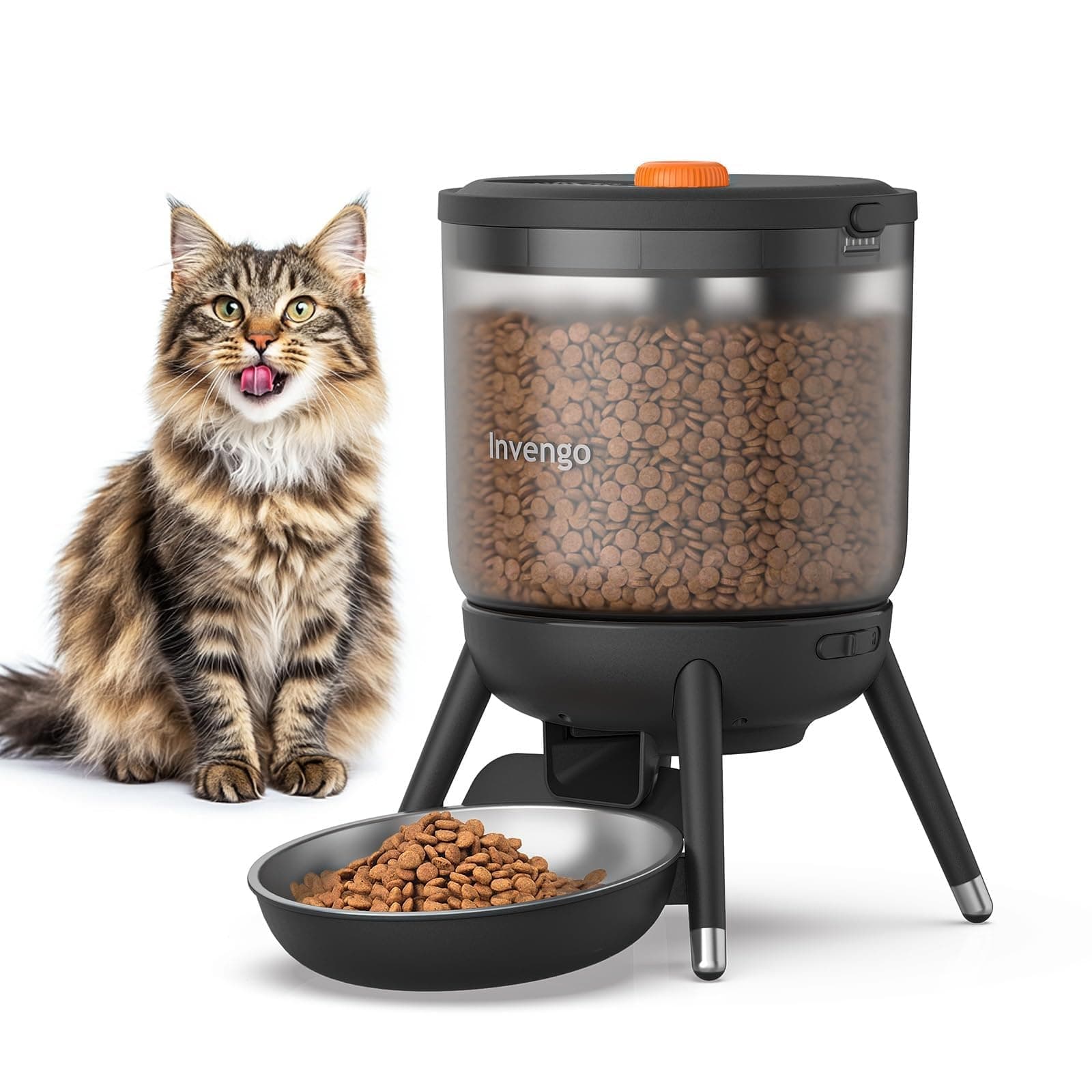Invengo Distributeur Croquettes Chat Automatique Programmable, Double Alimentation Électrique, Conception Anti-Insecte, Trémie 3L – Distributeur de Croquettes pour Chat et Petit Chien, Noir