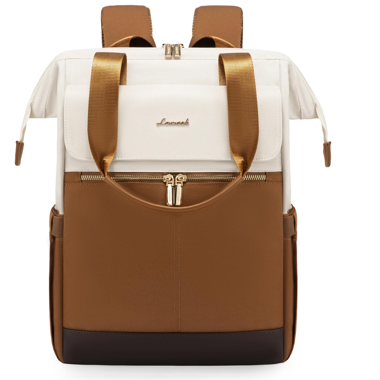 LOVEVOOK Rucksack Gelbbraun, Moderner Laptop Schulrucksack, Schultasche Teenager Backpack Women Elegant Tagesrucksäcke Handtasche 2 in 1, 15,6 Zoll für Uni Büro Arbeit, Beige & Gelbbraun