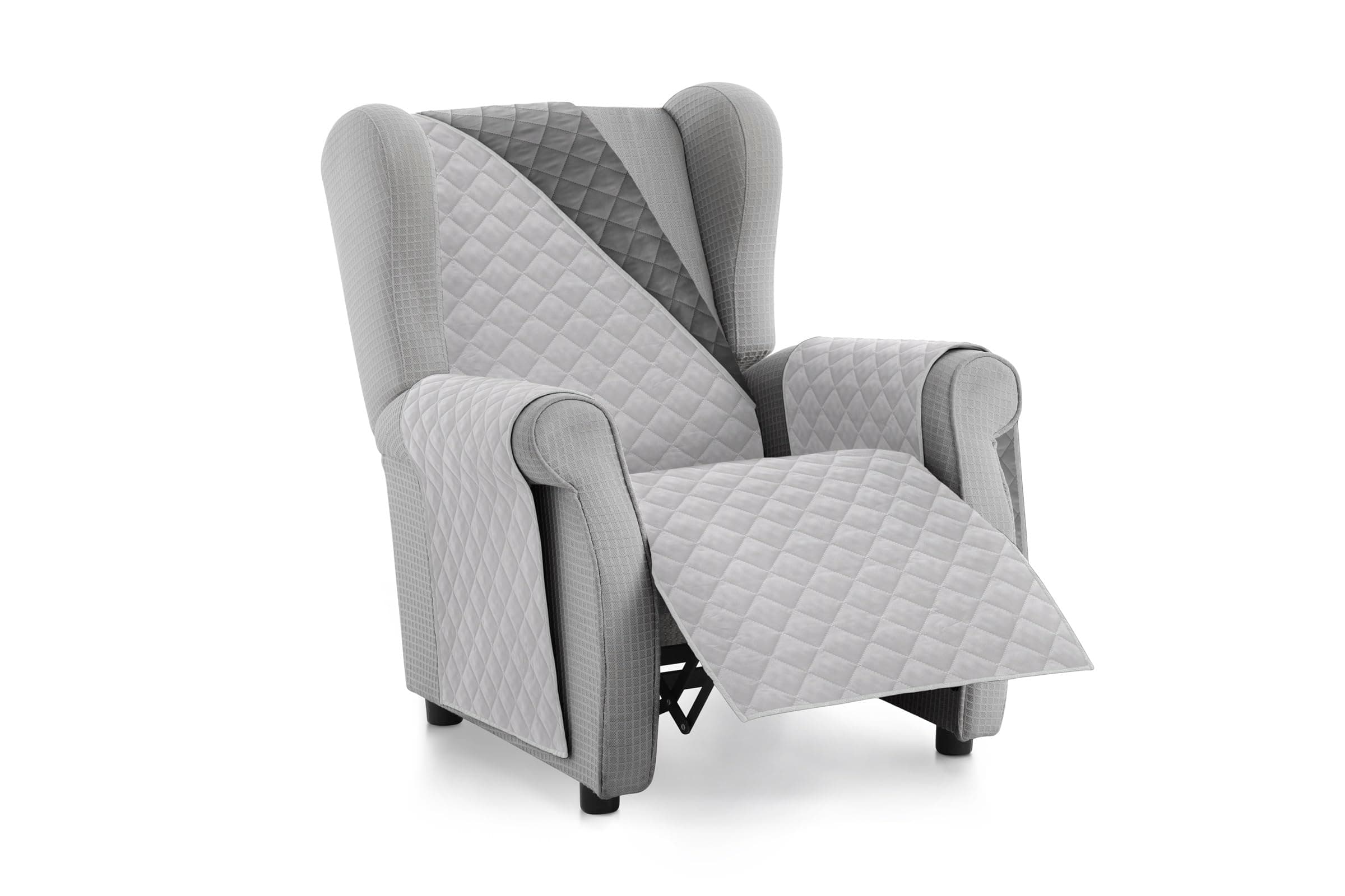 Textilhome Funda Cubre Sofá Malu - 1 Plaza - Funda de Sillón Relax y Orejero Reversible, Protector de Arañazos para Sofás Acolchado. Color Grisclaro