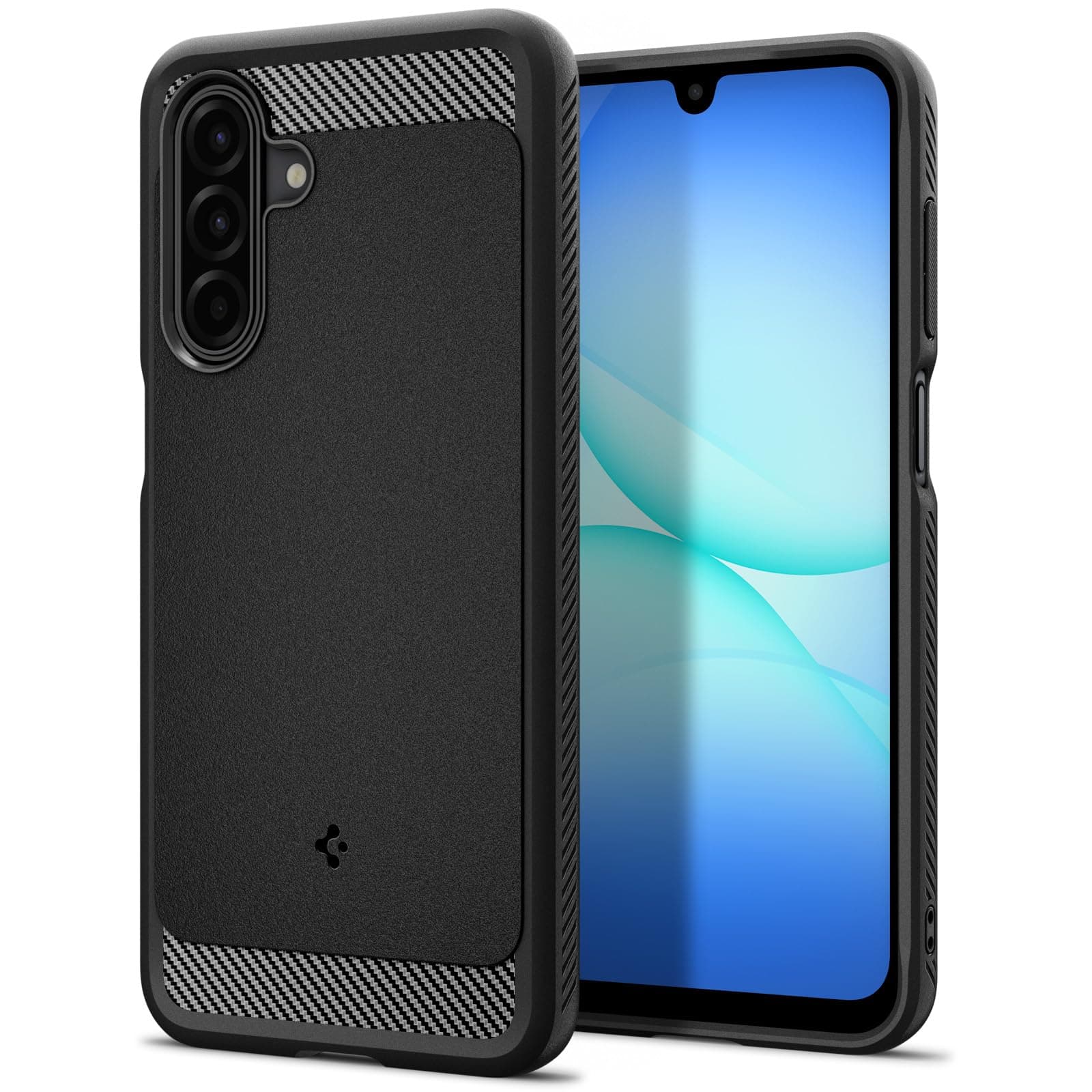 Spigen für Samsung Galaxy A17 4G/5G Hülle [Fallschutz in Militärqualität, Karbonfaser Akzente] Rugged Armor Handyhülle case -Matte Black