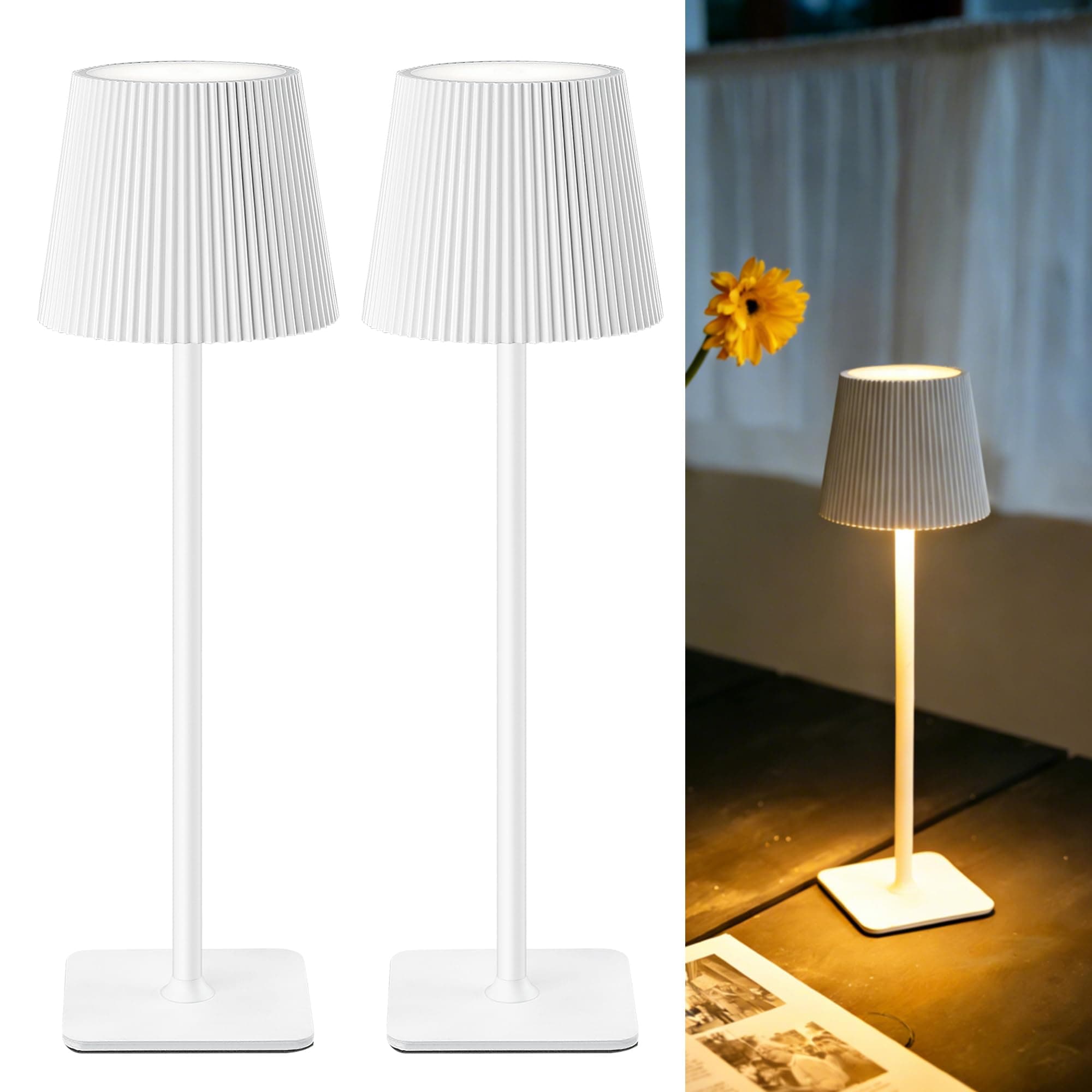 LuminexDesigns Lampada da tavolo senza fili 2 pezzi Bianco VELA TL02 | IP54 | 5200mAh | 3000K-6000K | Touch dimmerabile | 8-10h durata | Giardino, Matrimonio, Terrazza, Cena, Campeggio