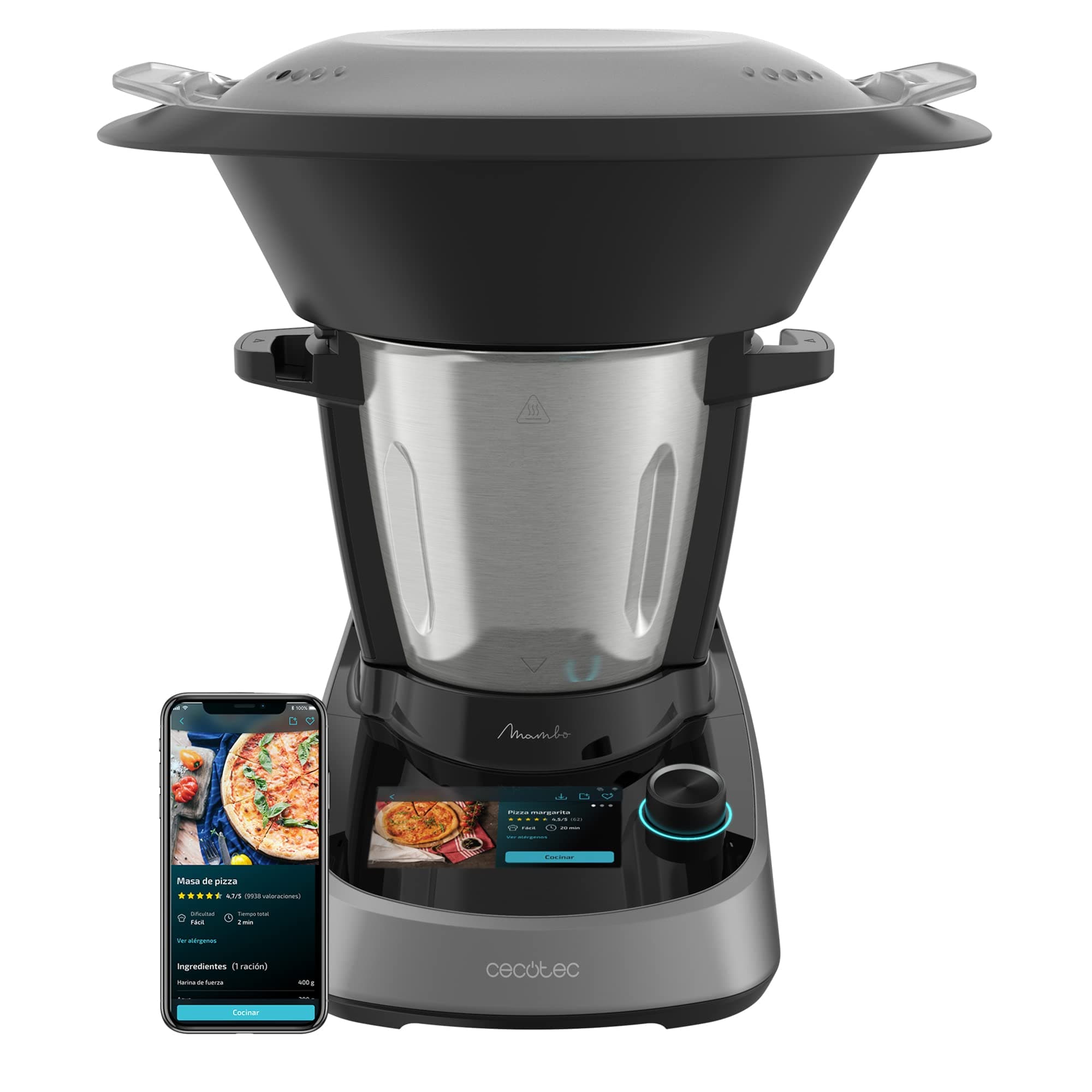 Cecotec Robot de Cuisine Multifonction Mambo Touch. 1600 W, 37 Fonctions, Écran Tactile TFT 5" avec Livre de Recettes Intégré, Capacité de 3,3 Litres, Application, Balance et Jarre en Acier Inoxydable