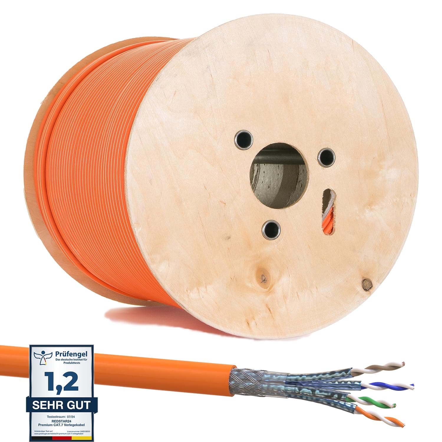 RedStar24 Câble de Réseau CAT 7 500m - Câble Ethernet CAT7 Gigabit S/FTP, Conducteurs en Cuivre Pur, Câble d'installation sans halogène PIMF POE 10Gbit LAN, Norme AWG 23/1, Gaine LSZH