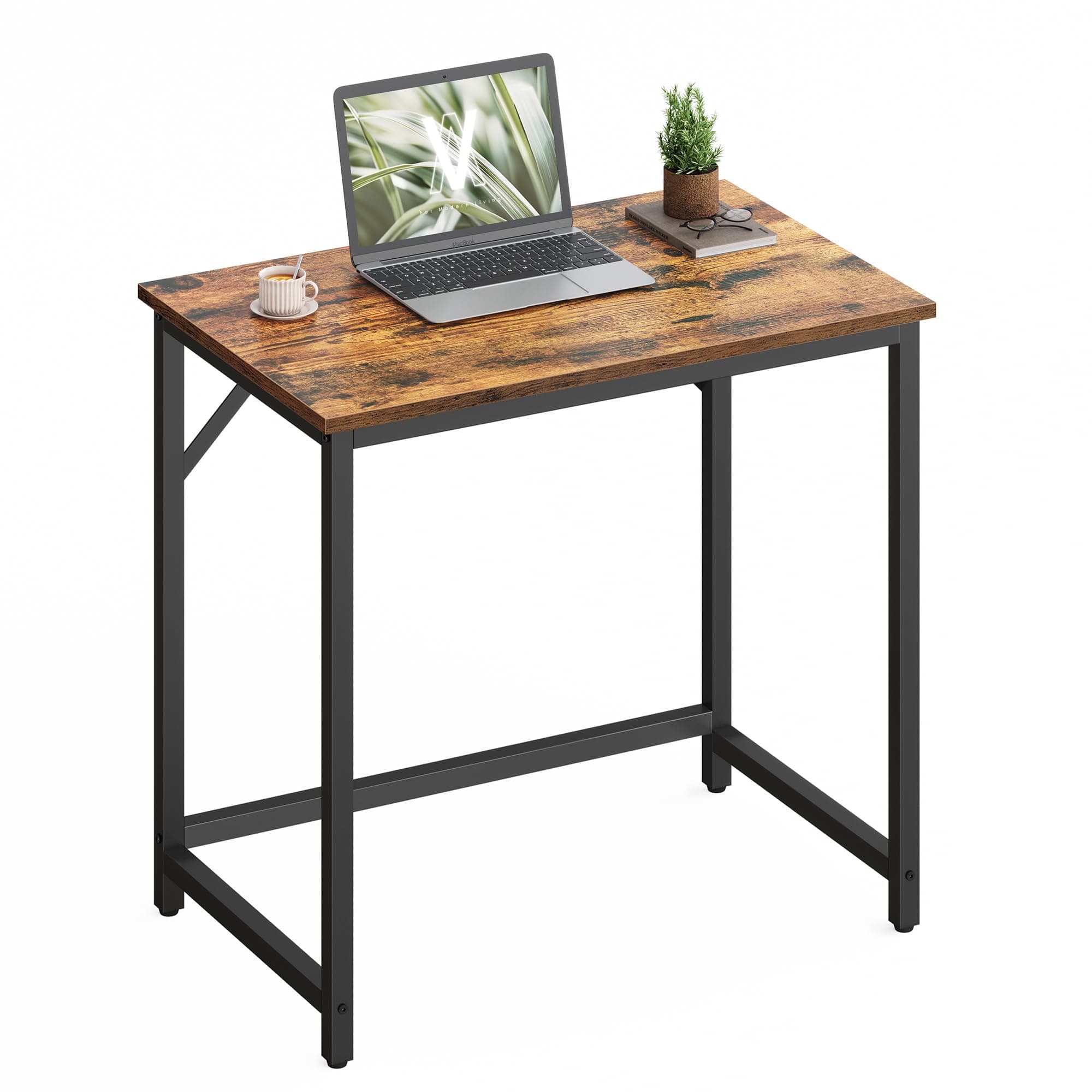 VASAGLE Scrivania per Computer, Postazione Lavoro, Scrivania da Ufficio, Studio Camera da Letto 50 x 80 x 76 cm, Stile Industriale, Struttura Metallica, Marrone Vintage e Nero Inchistro LWD038B01