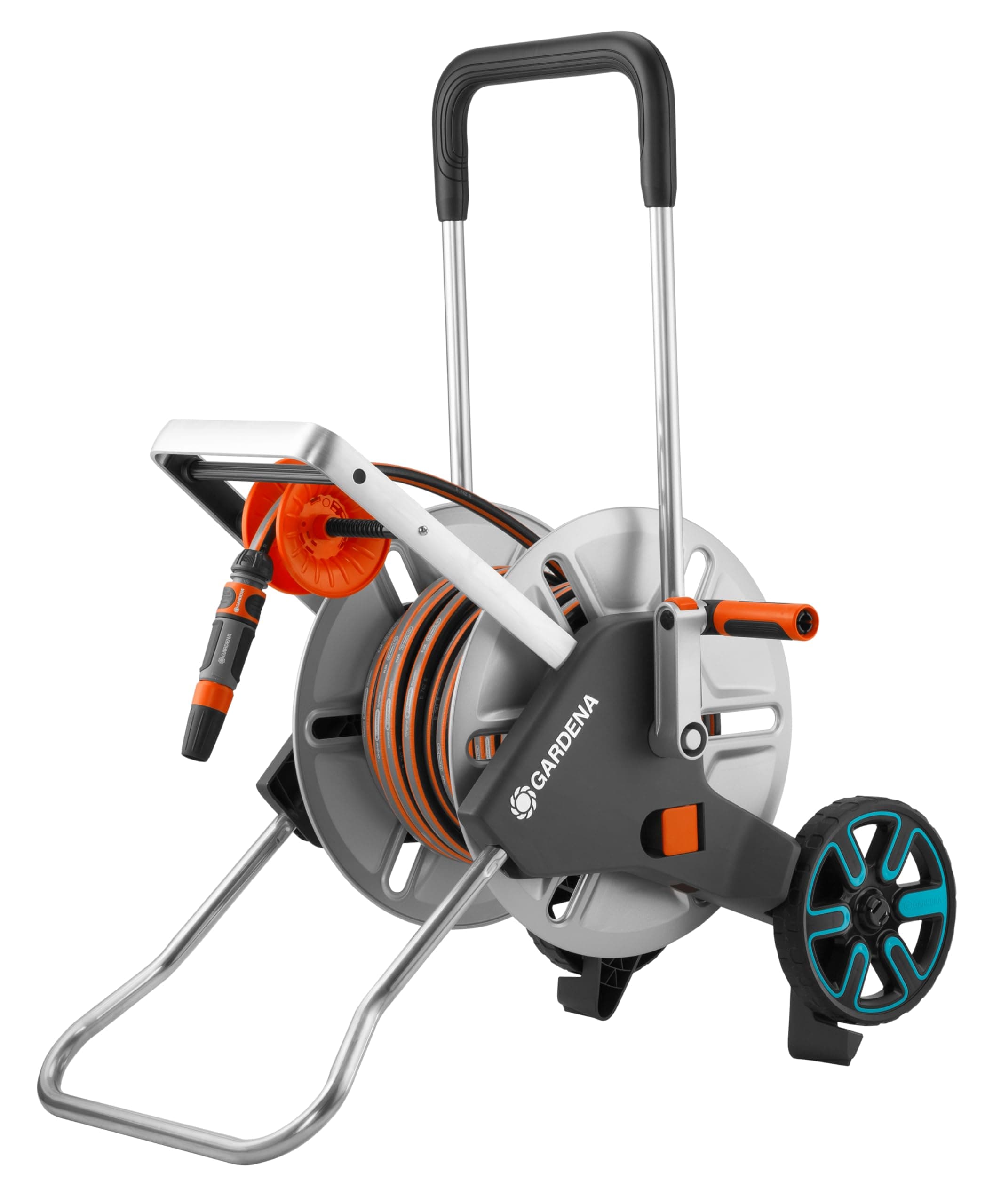 Gardena CleveRoll M Easy Metal Ensemble: chariot de tuyau de 60 m de capacité, très stable, contrôle du tuyau stable, incl. Tuyau de 25 m (18547-20)