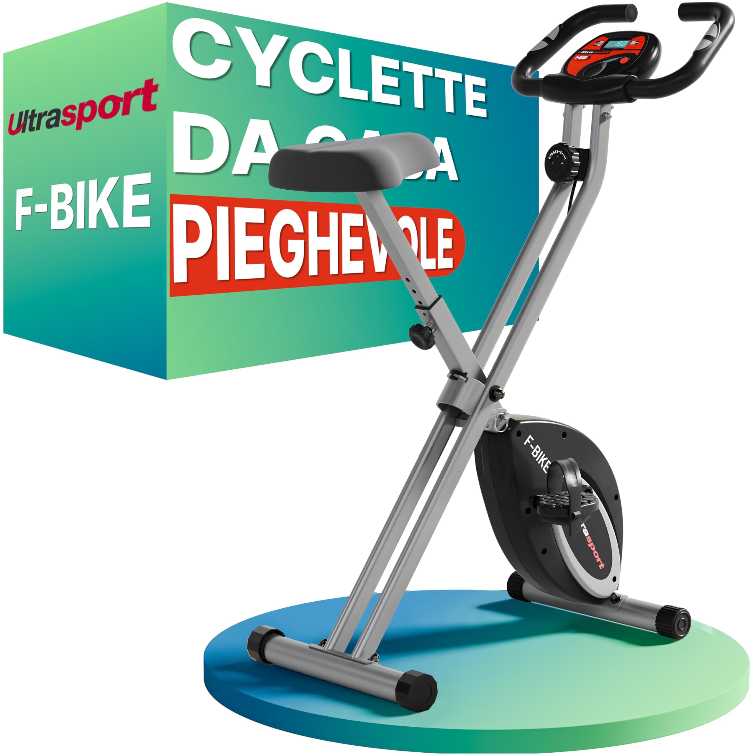 Ultrasport F-Bike Cyclette da Casa Pieghevole - Cyclette Pieghevole da Casa con Sella Extra Confortevole, Computer di Allenamento e Sensori delle Pulsazioni, Cyclette da Camera