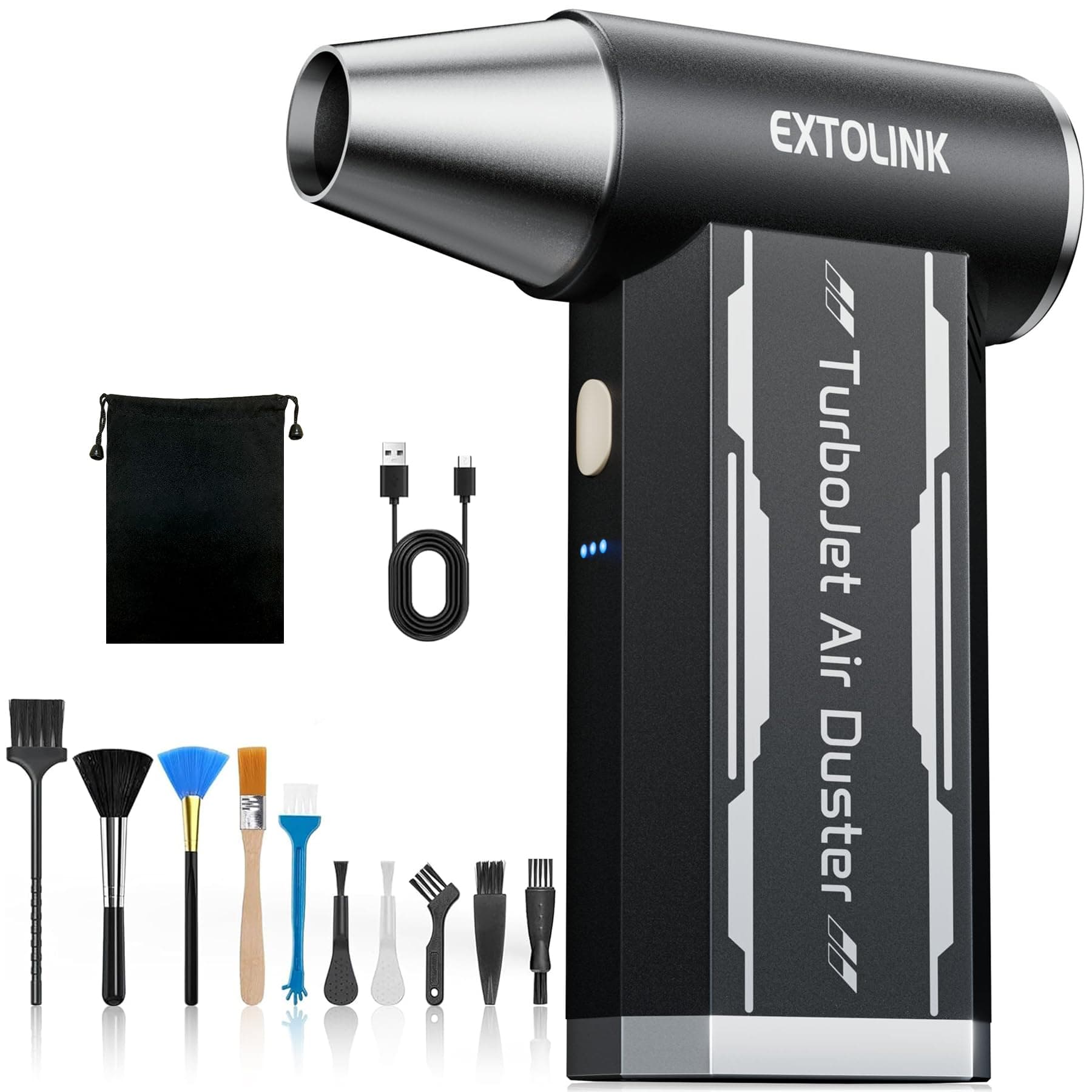 L8 Souffleur Air Comprimé - 180000 TR/Min de Mini Souffleur Sans Fil Puissant 4-Speed TurboJet Mode, 8000mAh Soufflette Air Comprimé avec kit de nettoyage pour Hôte, PC, Clavier, Cartes Graphiques