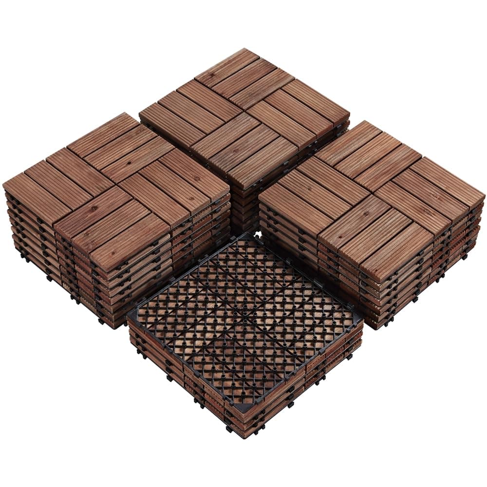 Yaheetech Lot de 27 Caillebotis Bois Exterieur Dalles de Terrasse en Bois Composite avec Système d’Emboîtement Revêtement de Sol Extérieur Intérieur 30 x 30 cm